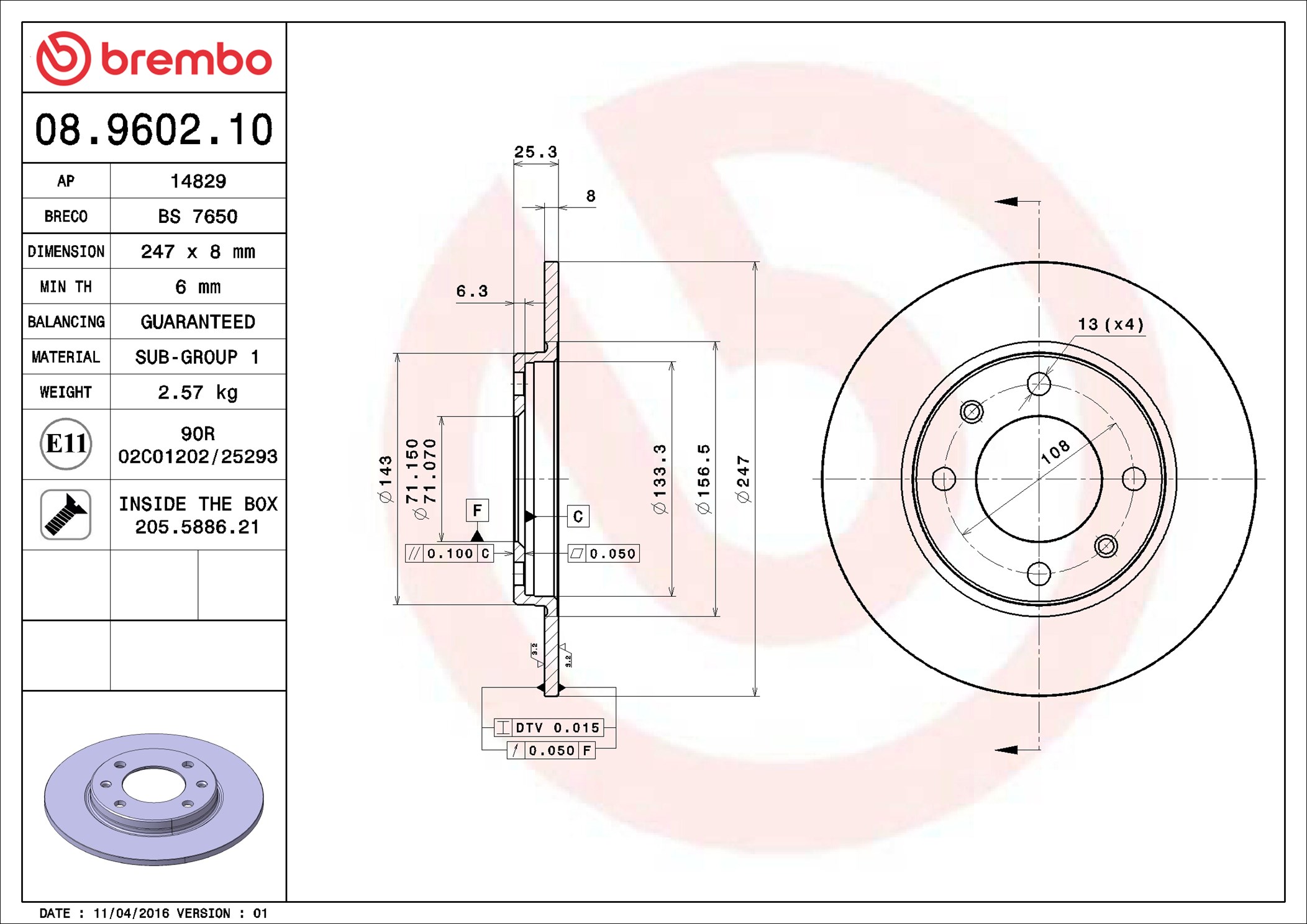 Brake Disc - 08.9602.10 BREMBO