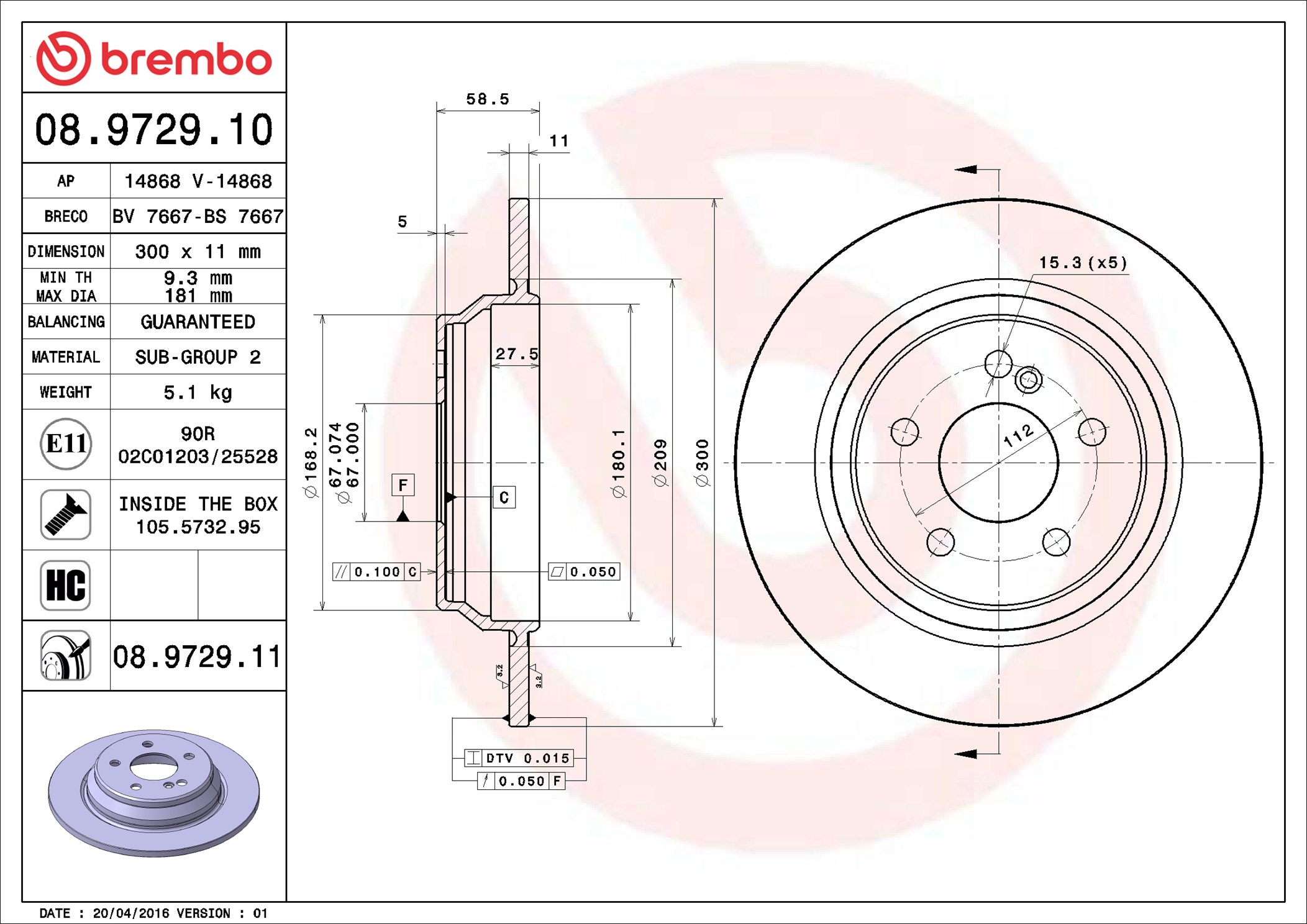 Brake Disc - 08.9729.11 BREMBO
