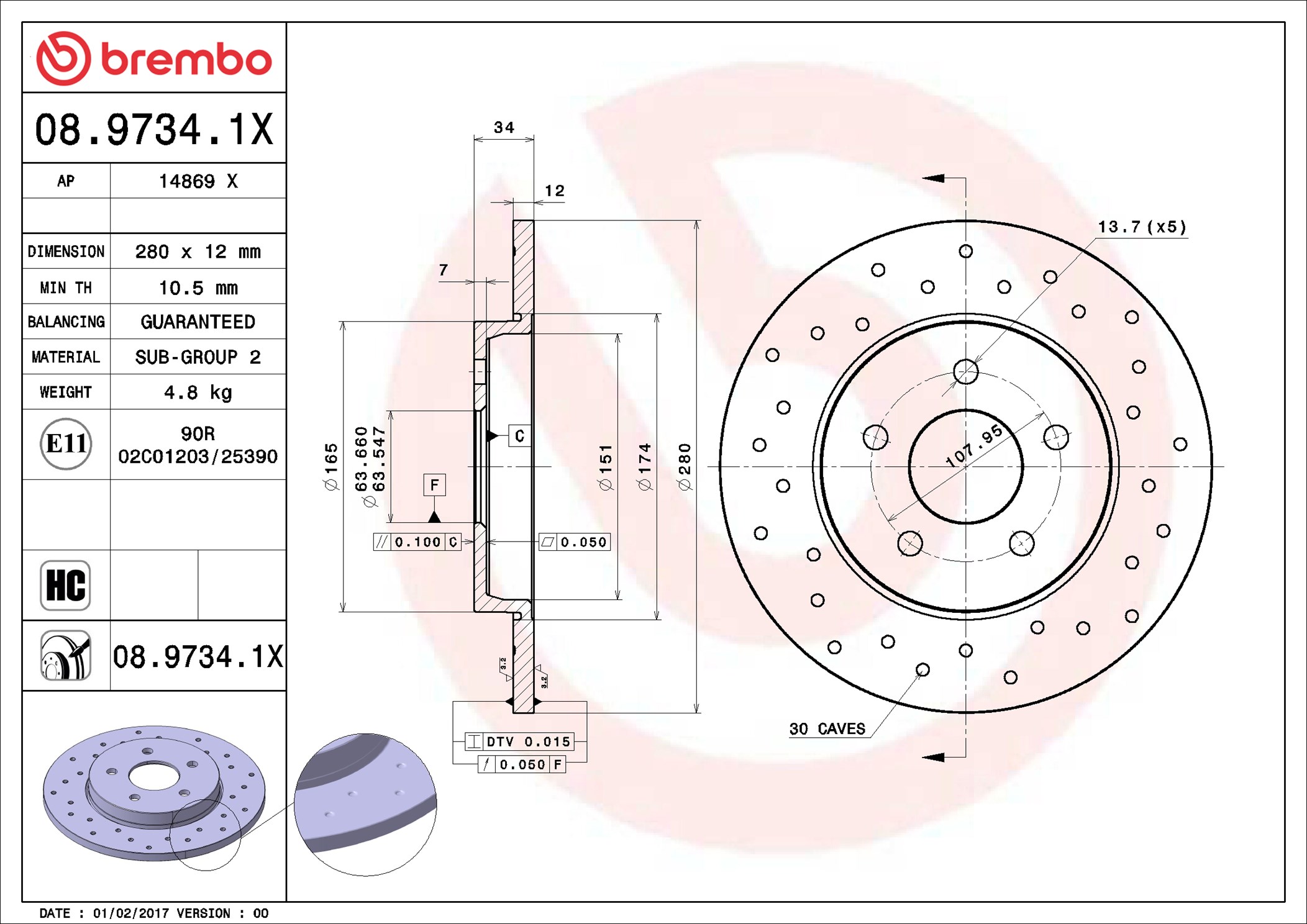 Brake Disc - 08.9734.1X BREMBO