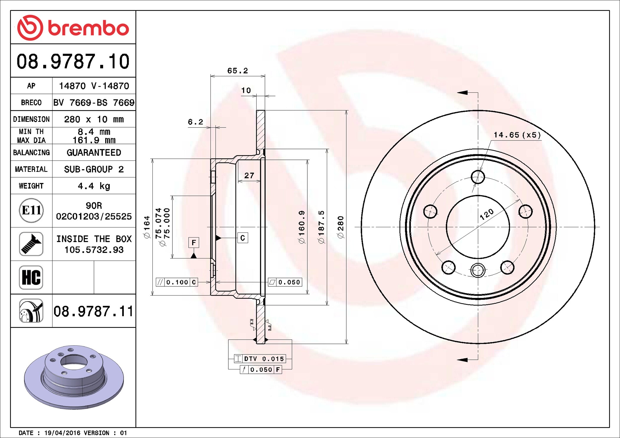 Brake Disc - 08.9787.11 BREMBO