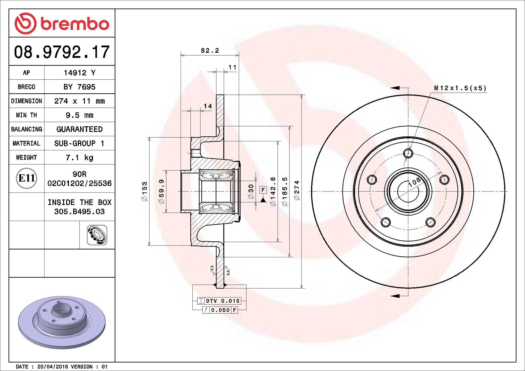 stabdžių diskas - 08.9792.17 BREMBO