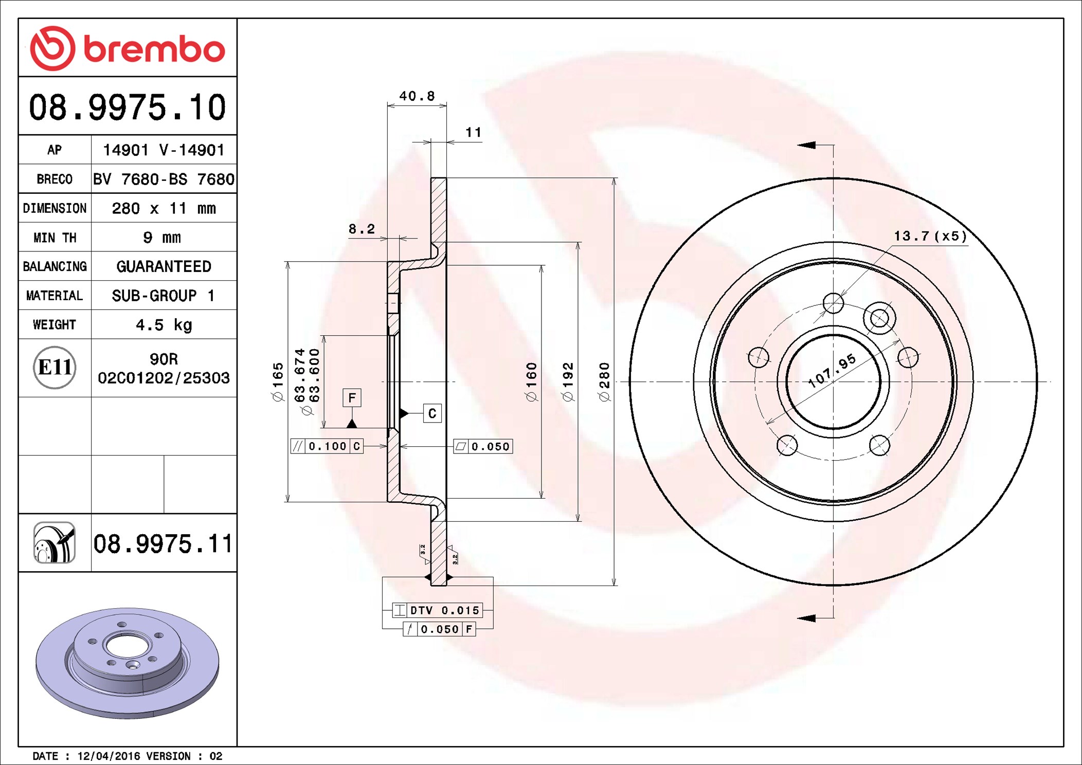 Brake Disc - 08.9975.11 BREMBO