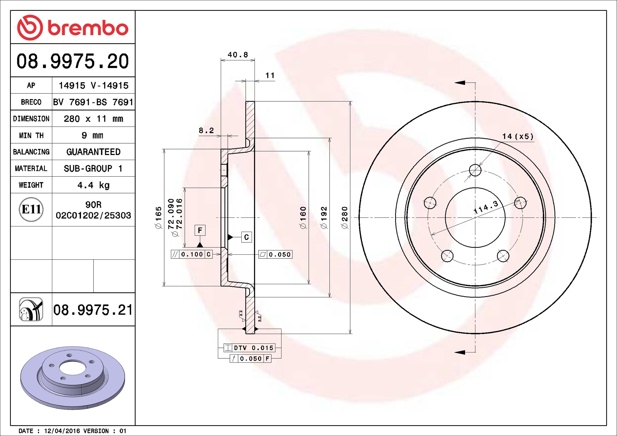 Brake Disc - 08.9975.21 BREMBO
