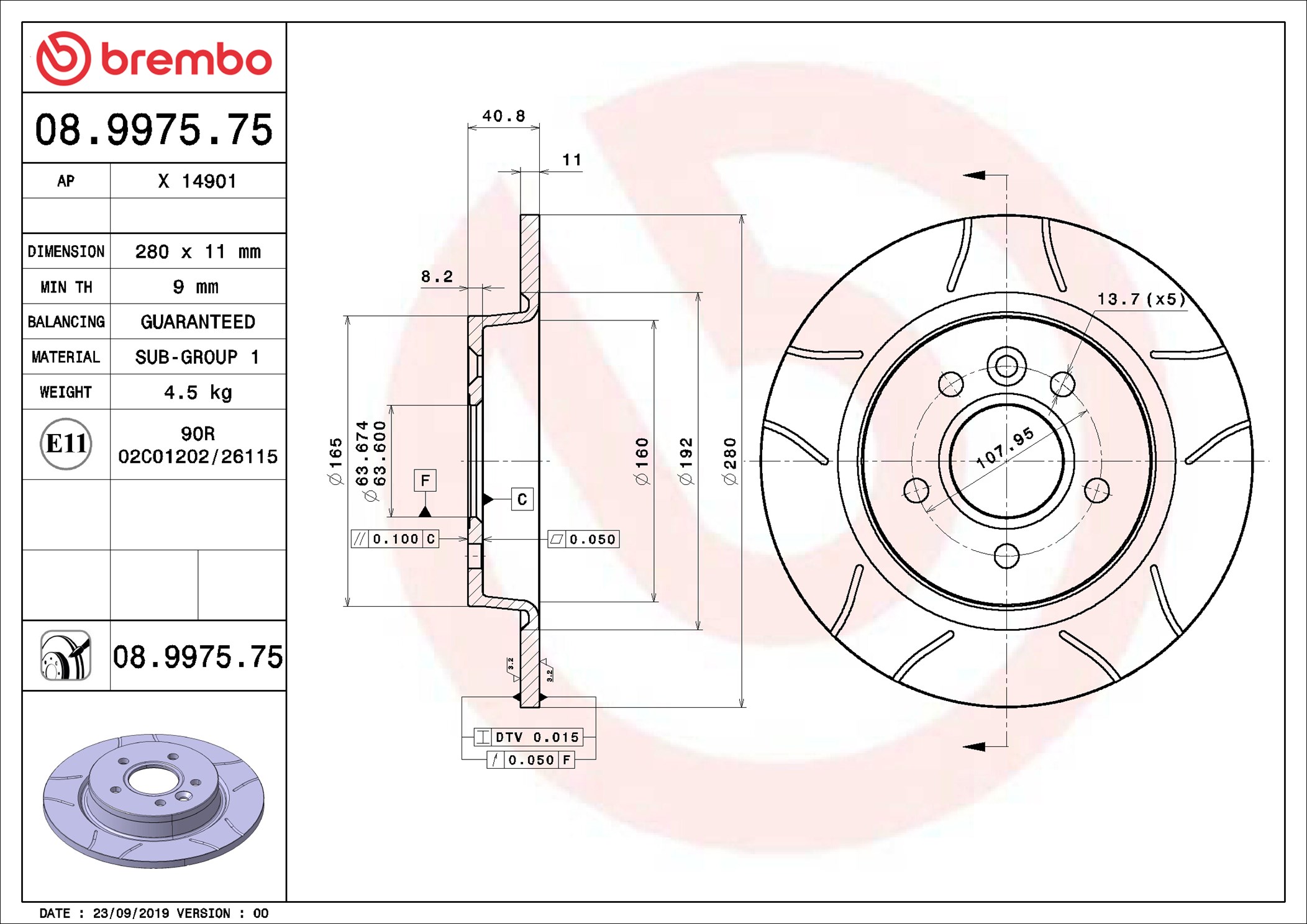 Brake Disc - 08.9975.75 BREMBO