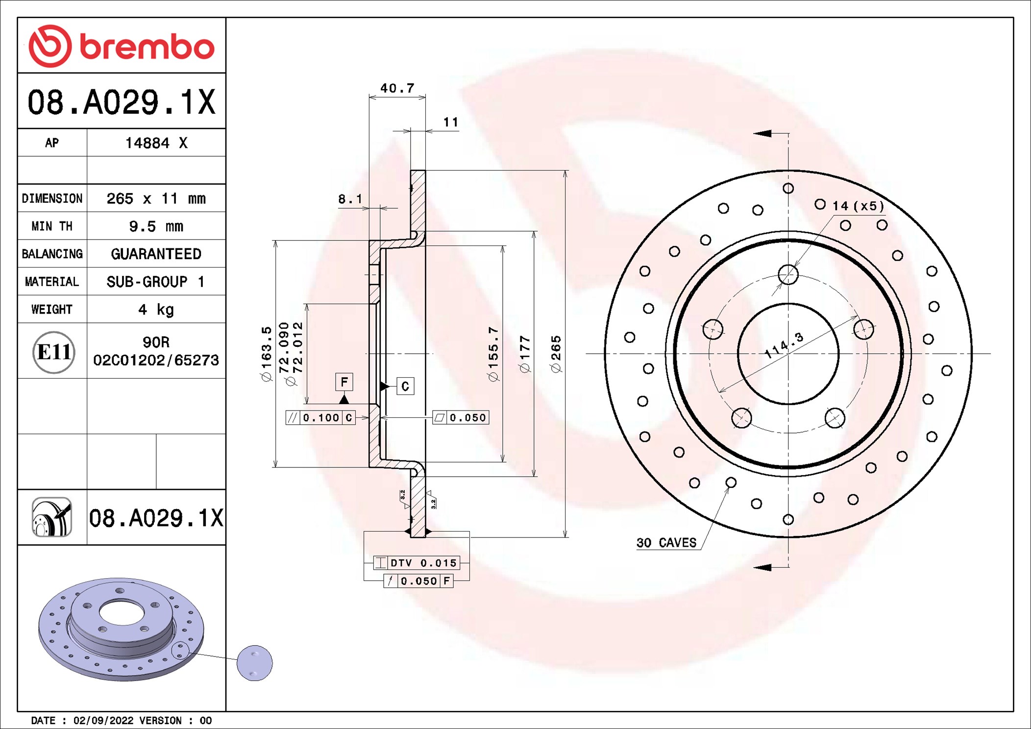 stabdžių diskas - 08.A029.1X BREMBO