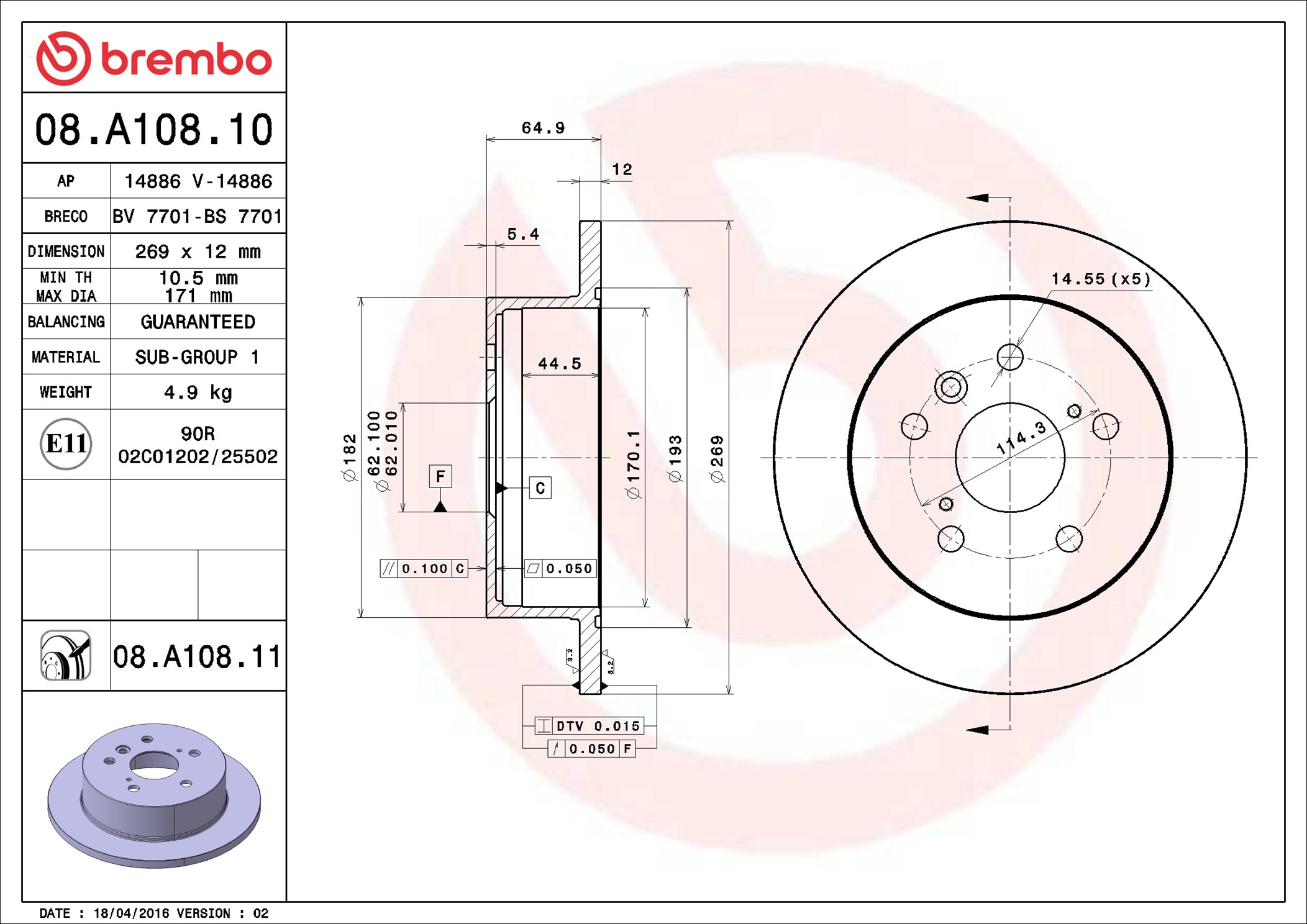 Discofreno - 08.A108.10 BREMBO