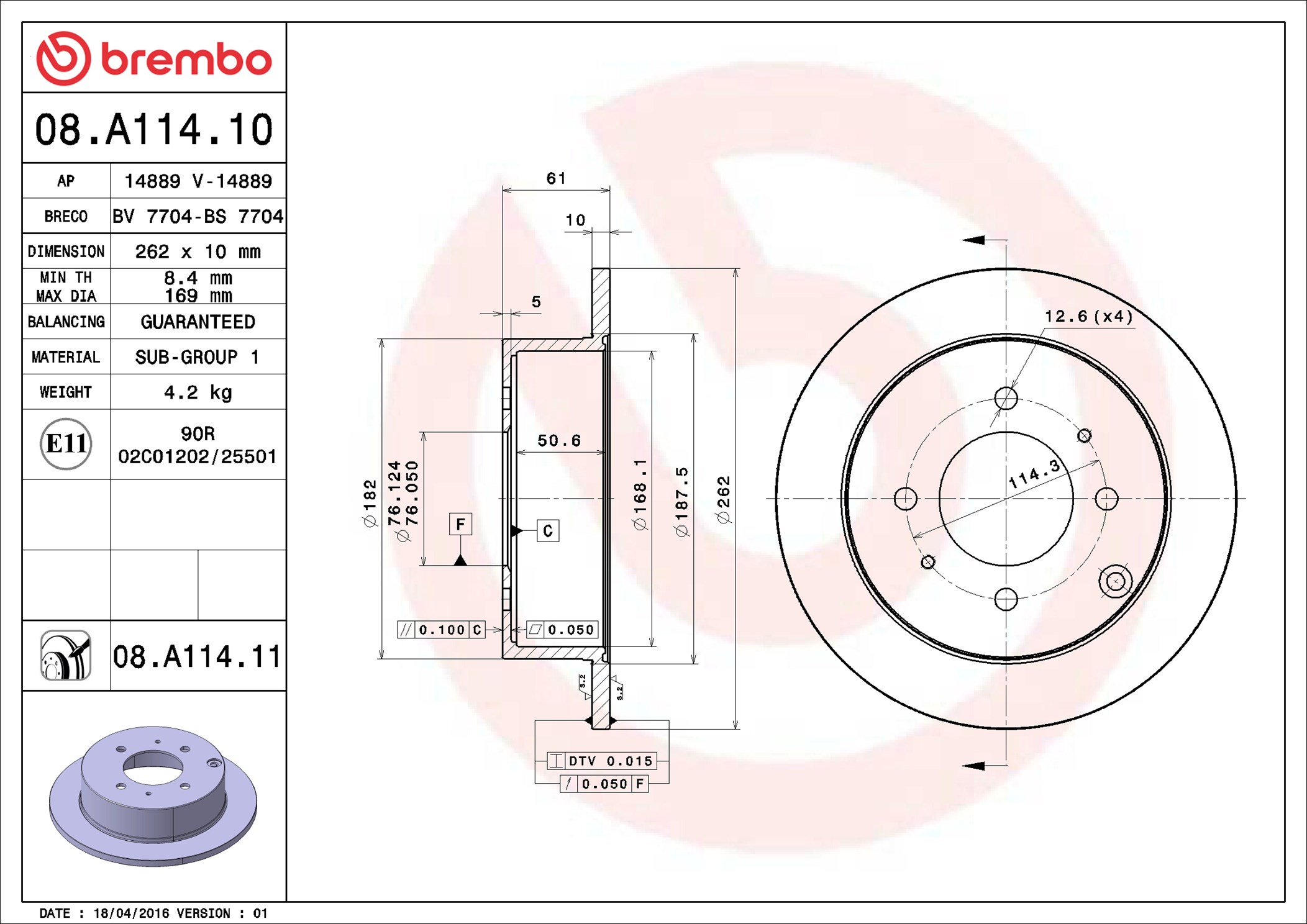Brake Disc - 08.A114.11 BREMBO