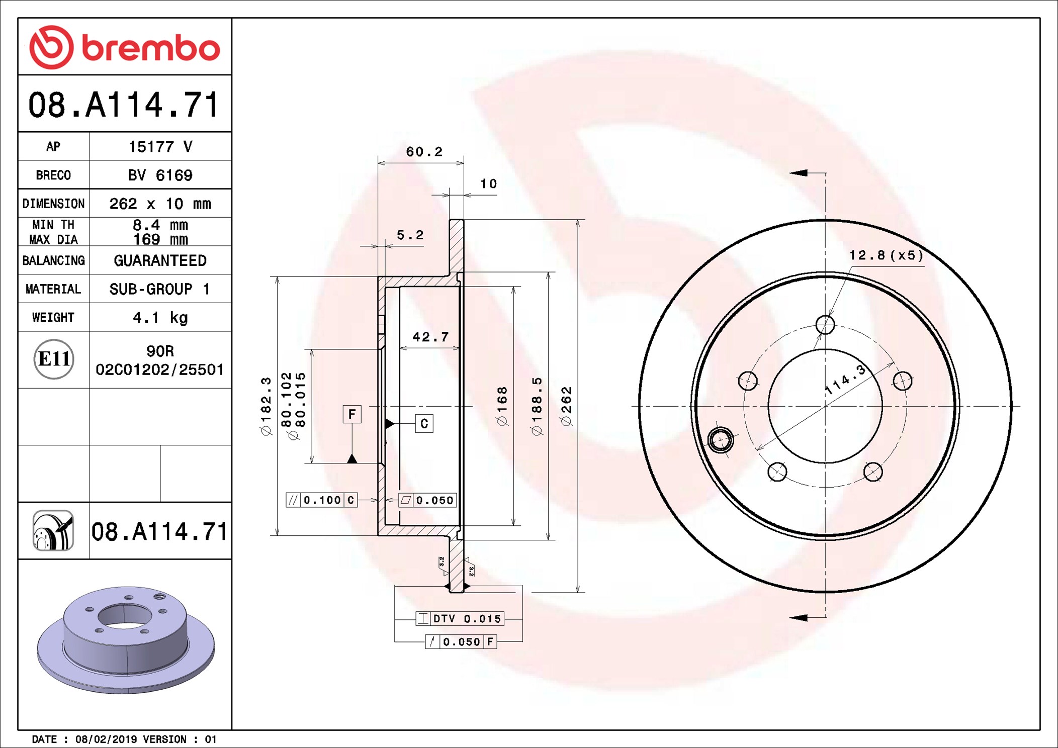 Brake Disc - 08.A114.71 BREMBO