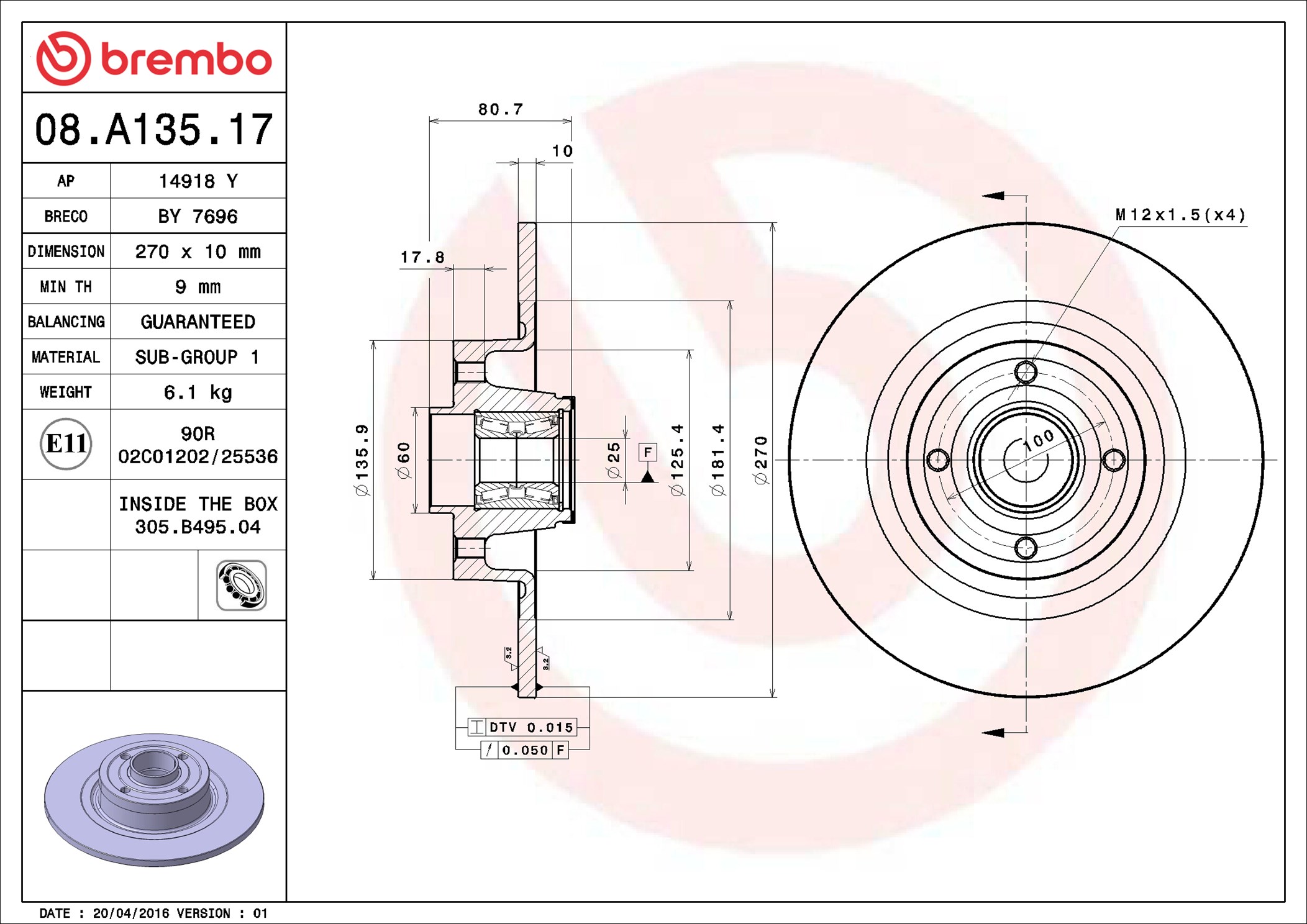 Brake Disc - 08.A135.17 BREMBO