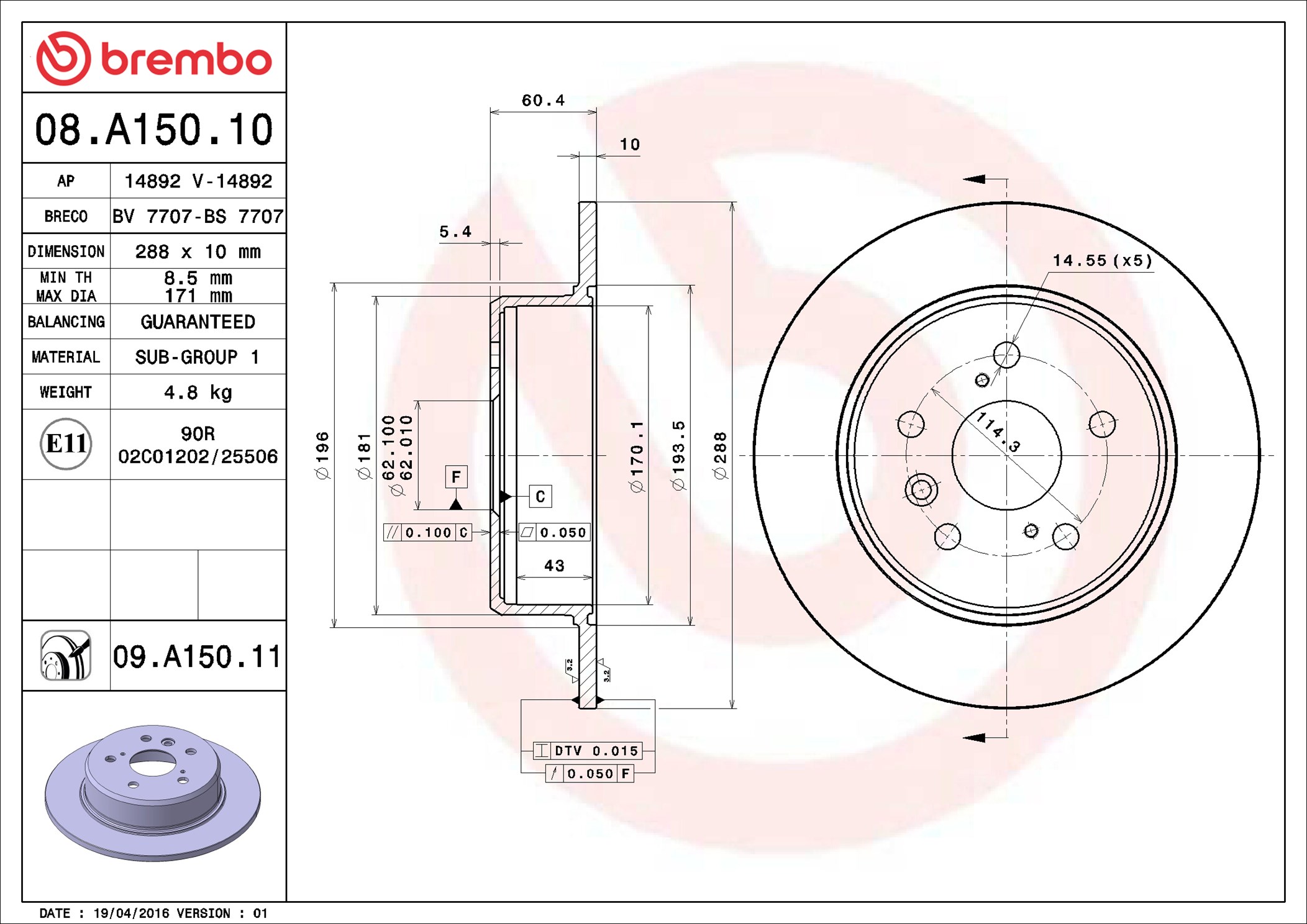 Discofreno - 08.A150.11 BREMBO