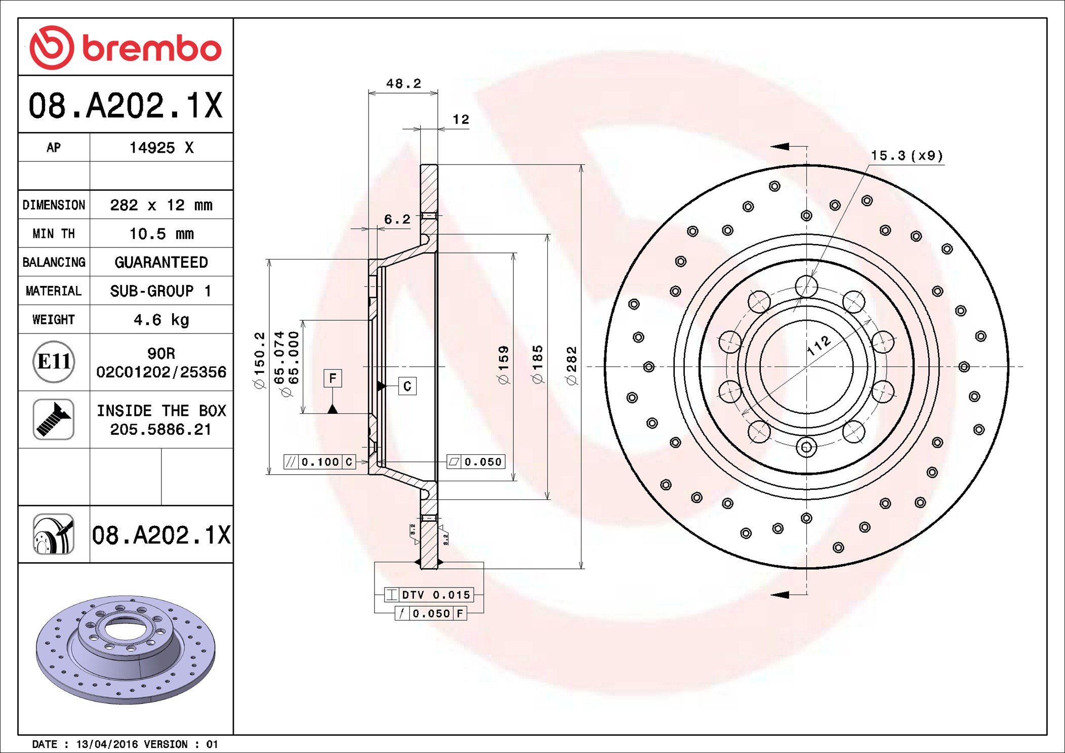 Brake Disc - 08.A202.1X BREMBO