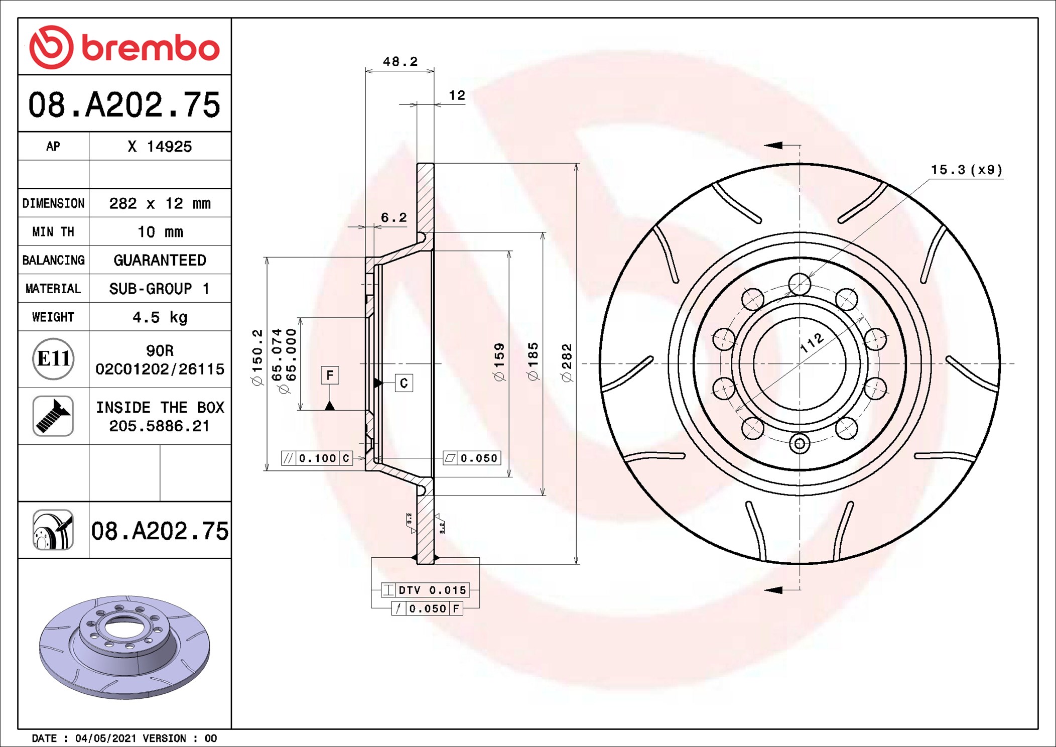 Brake Disc - 08.A202.75 BREMBO