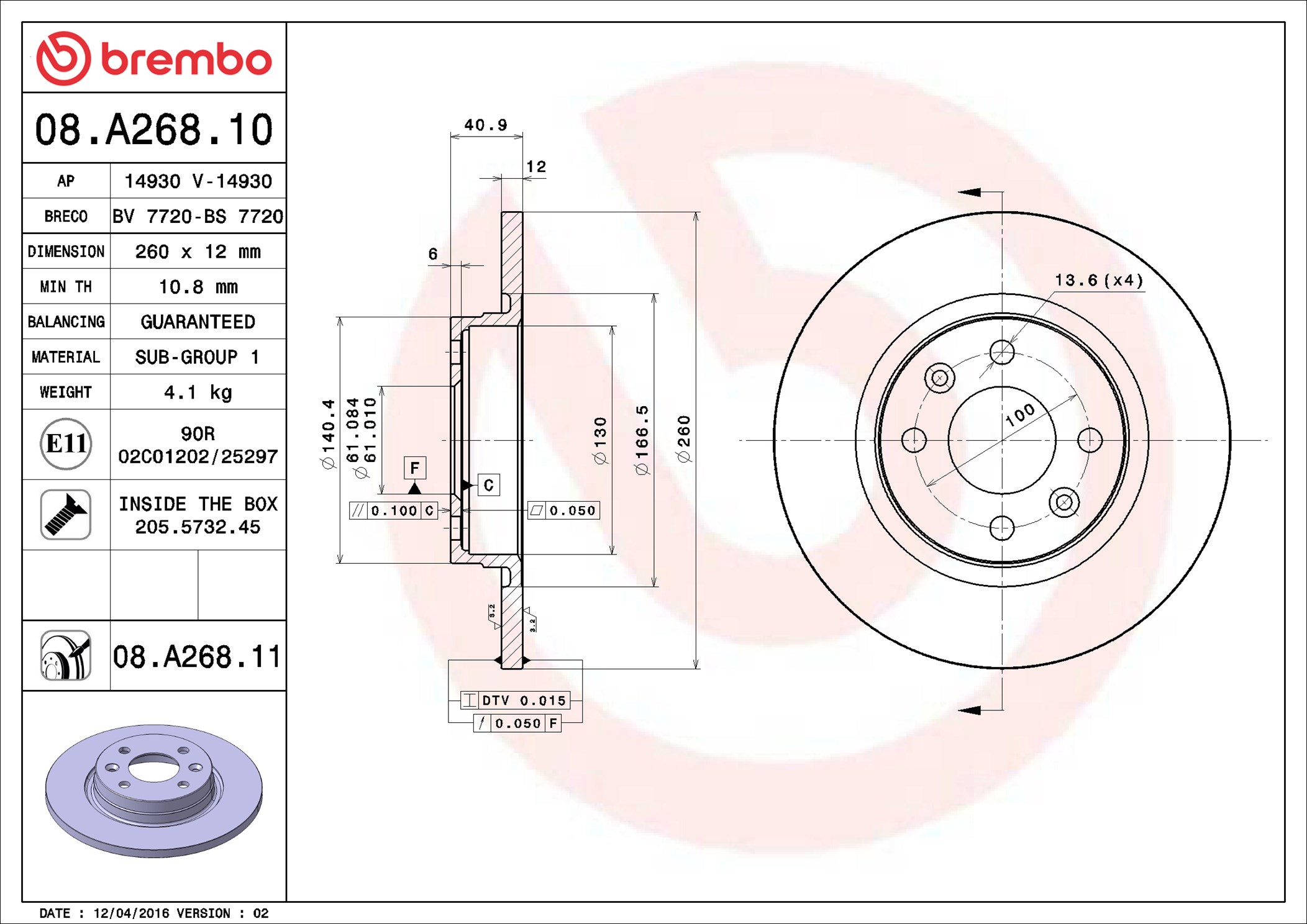 Brake Disc - 08.A268.11 BREMBO