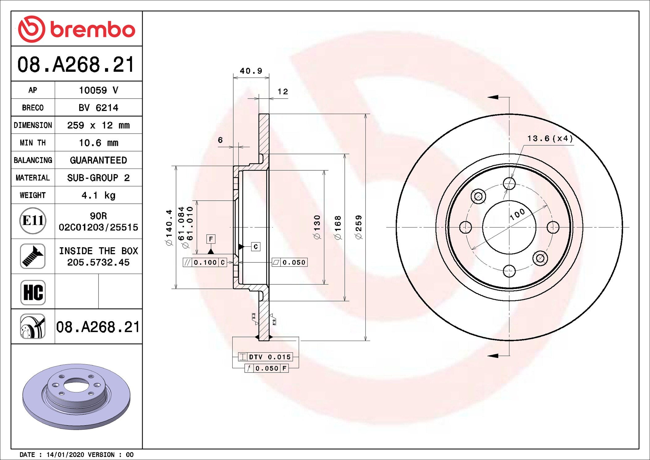 Brake Disc - 08.A268.21 BREMBO