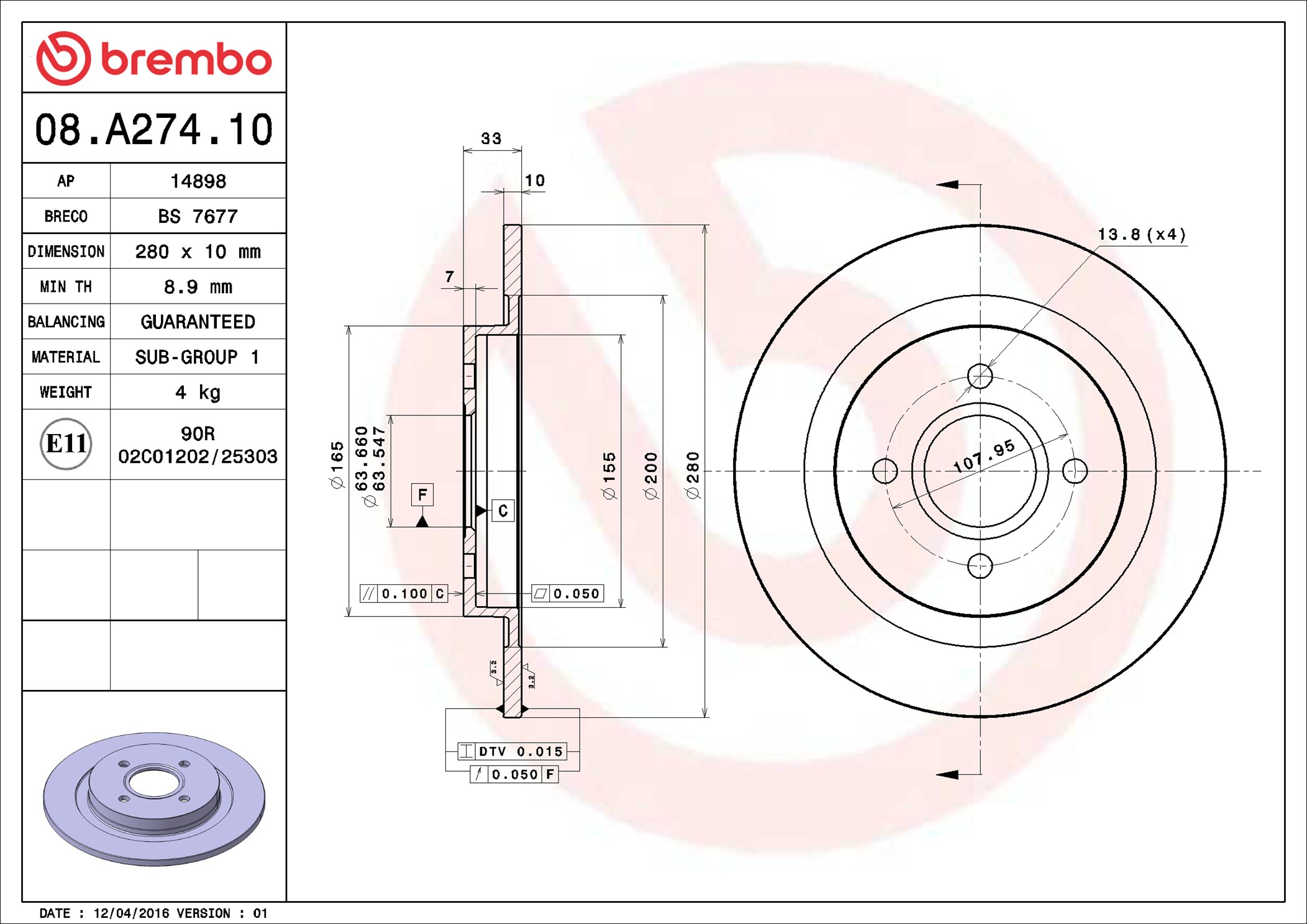 Discofreno - 08.A274.10 BREMBO