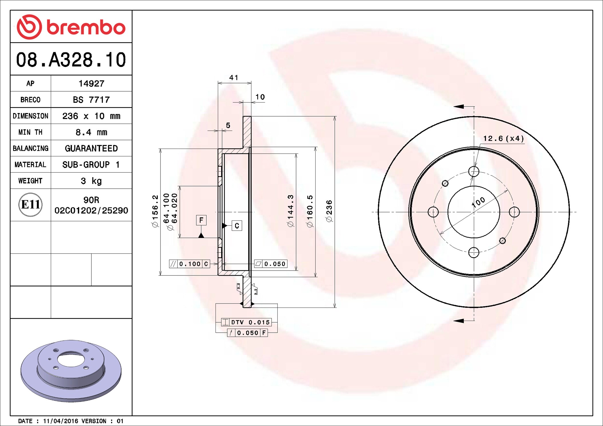 Bremsscheibe - 08.A328.10 BREMBO