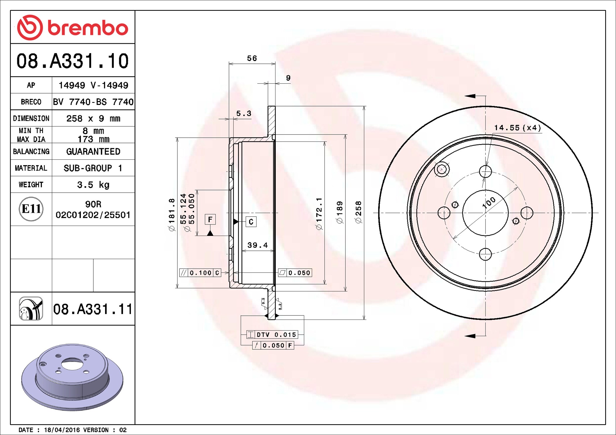 Brake Disc - 08.A331.11 BREMBO