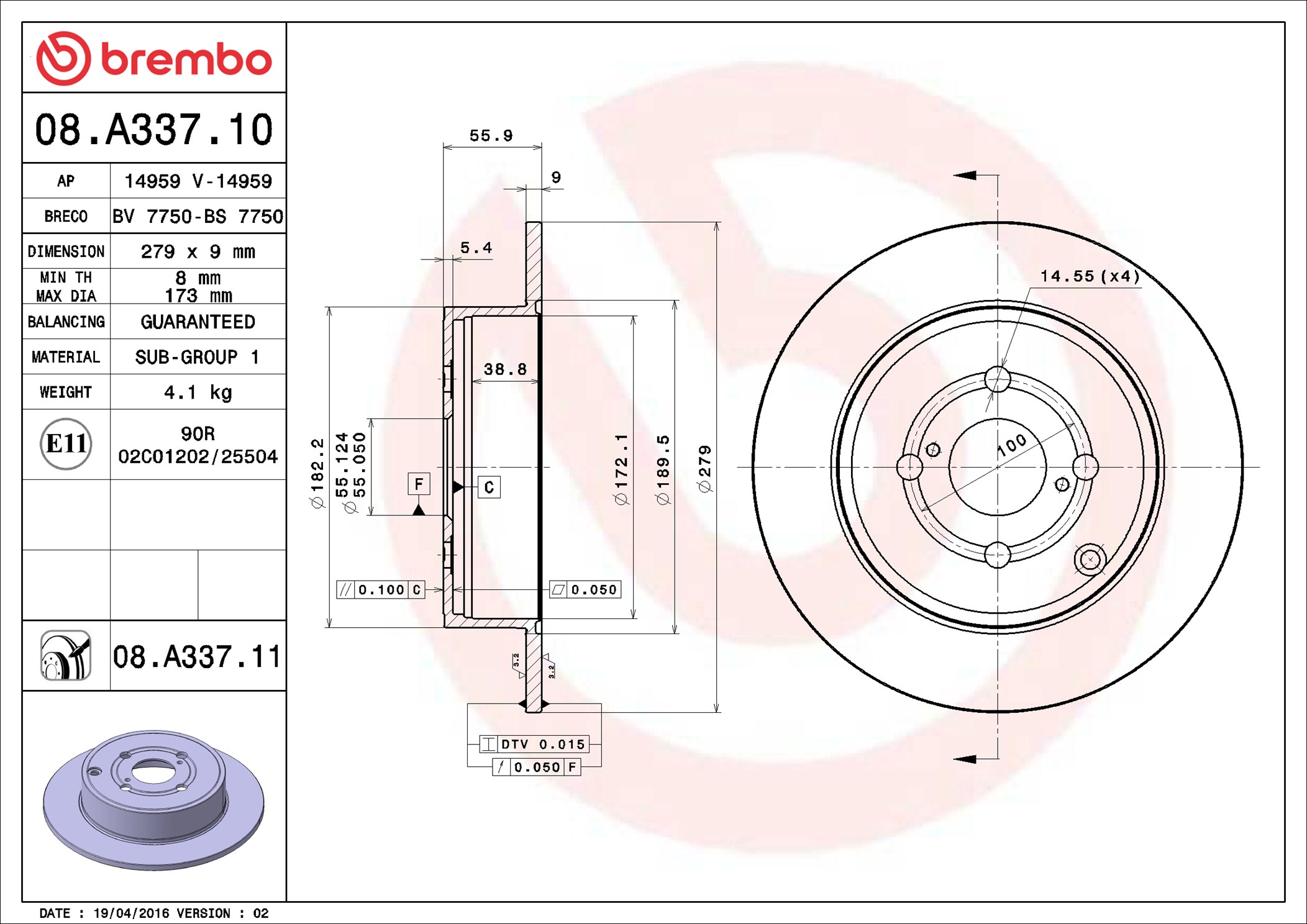 Brake Disc - 08.A337.11 BREMBO