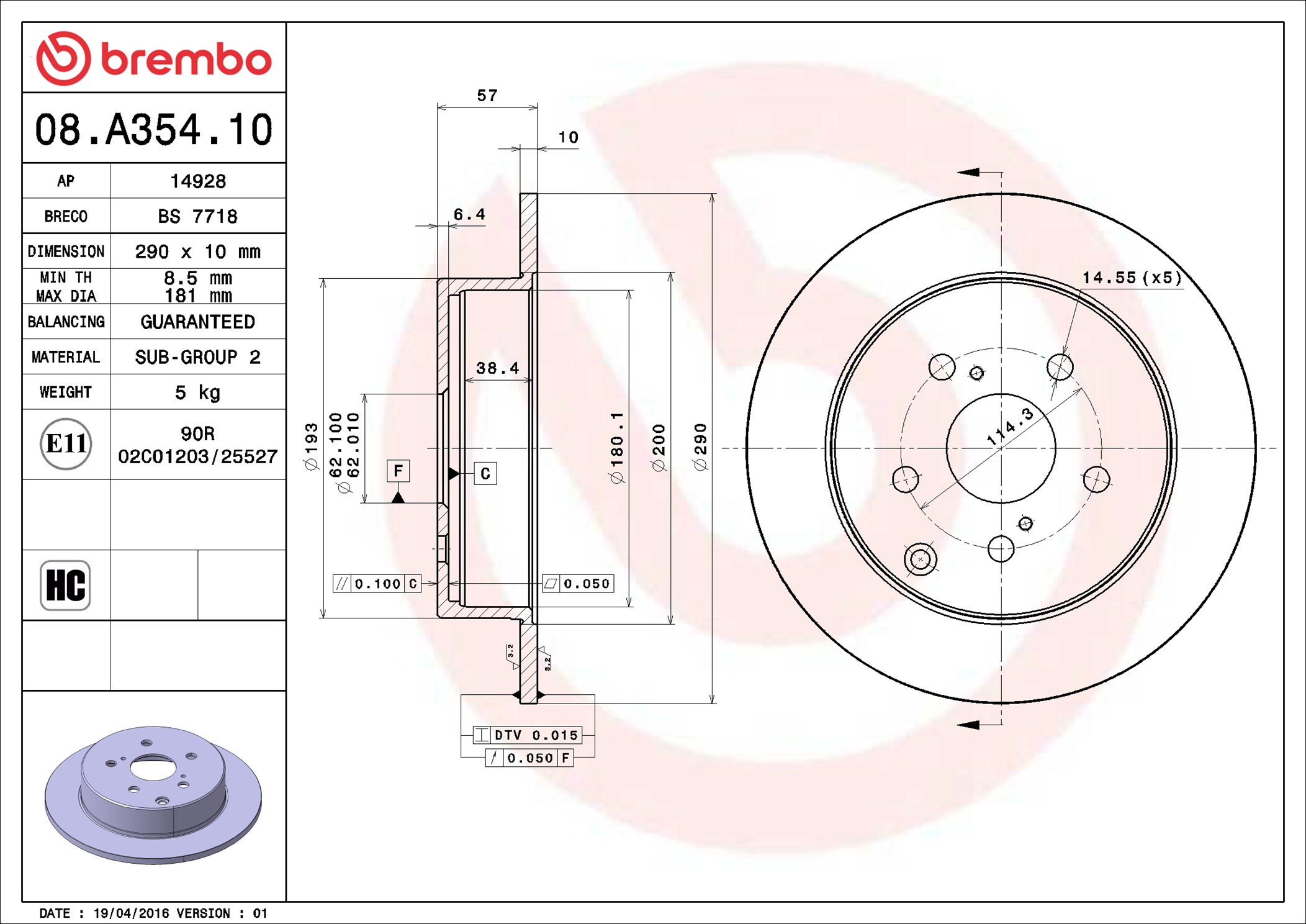 Brake Disc - 08.A354.10 BREMBO