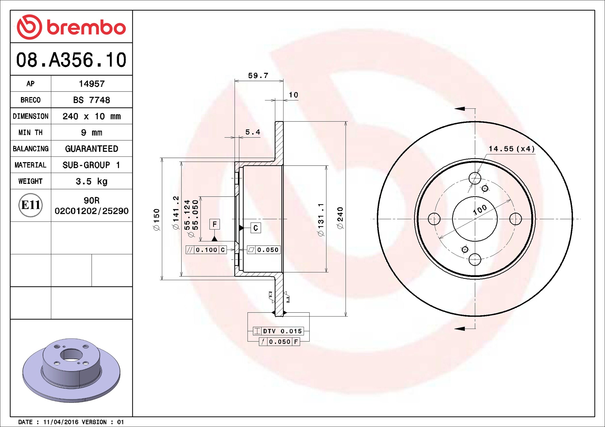 Brake Disc - 08.A356.10 BREMBO