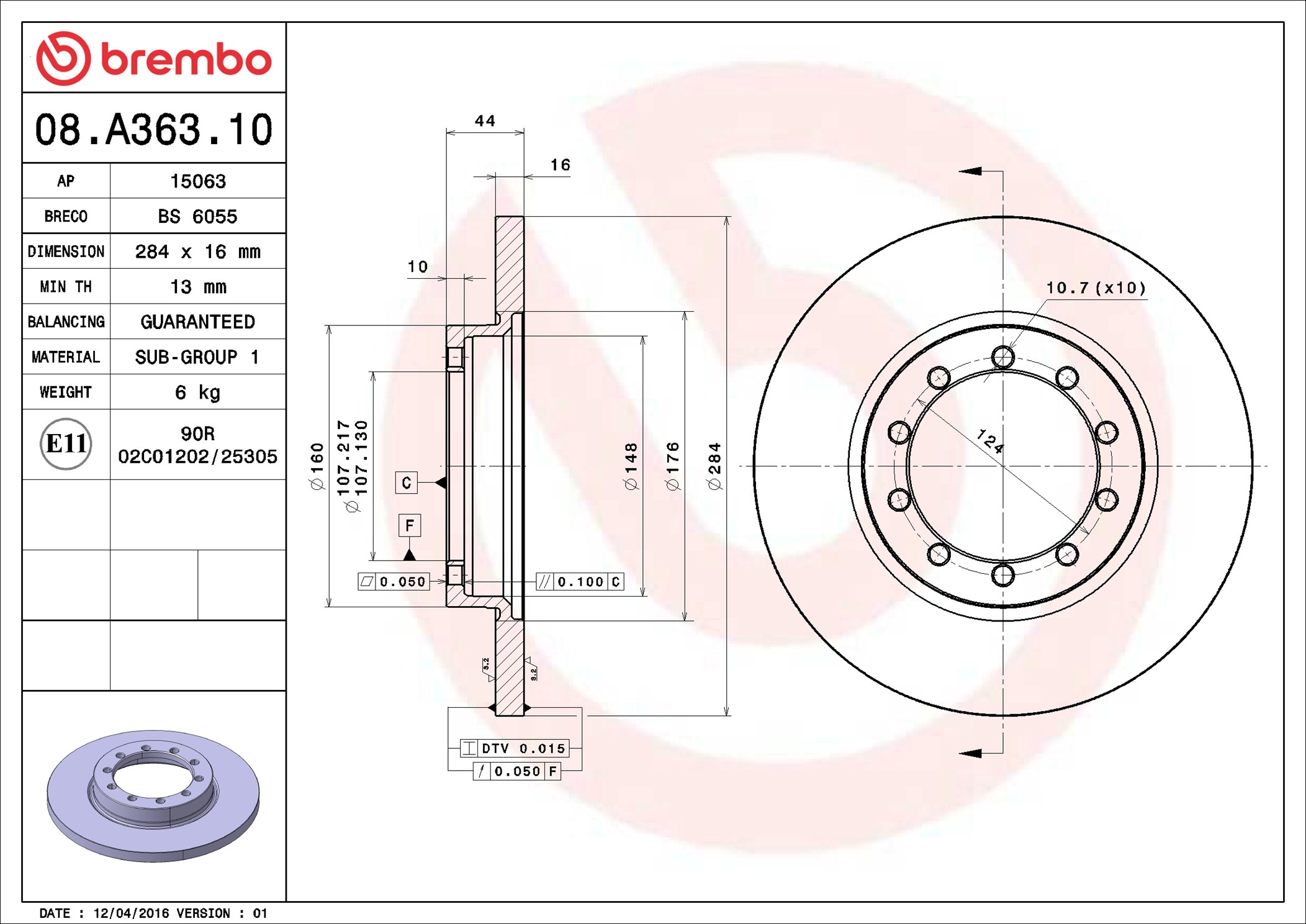 Brake Disc - 08.A363.10 BREMBO