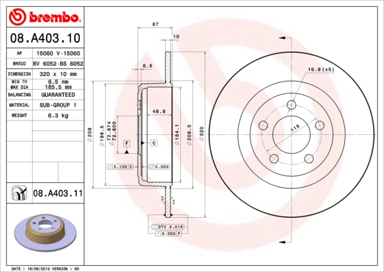 Brake Disc - 08.A403.11 BREMBO