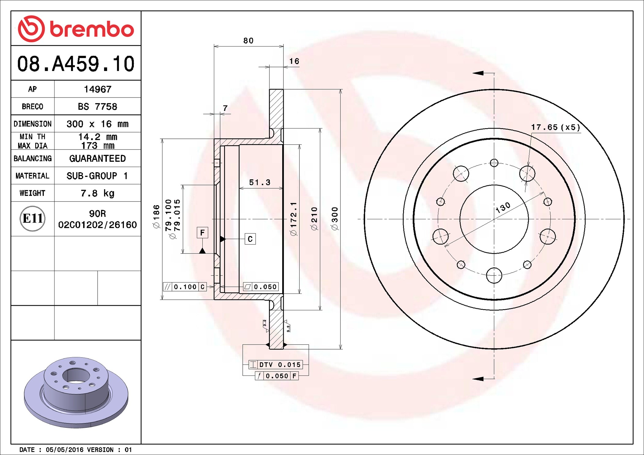Brake Disc - 08.A459.10 BREMBO