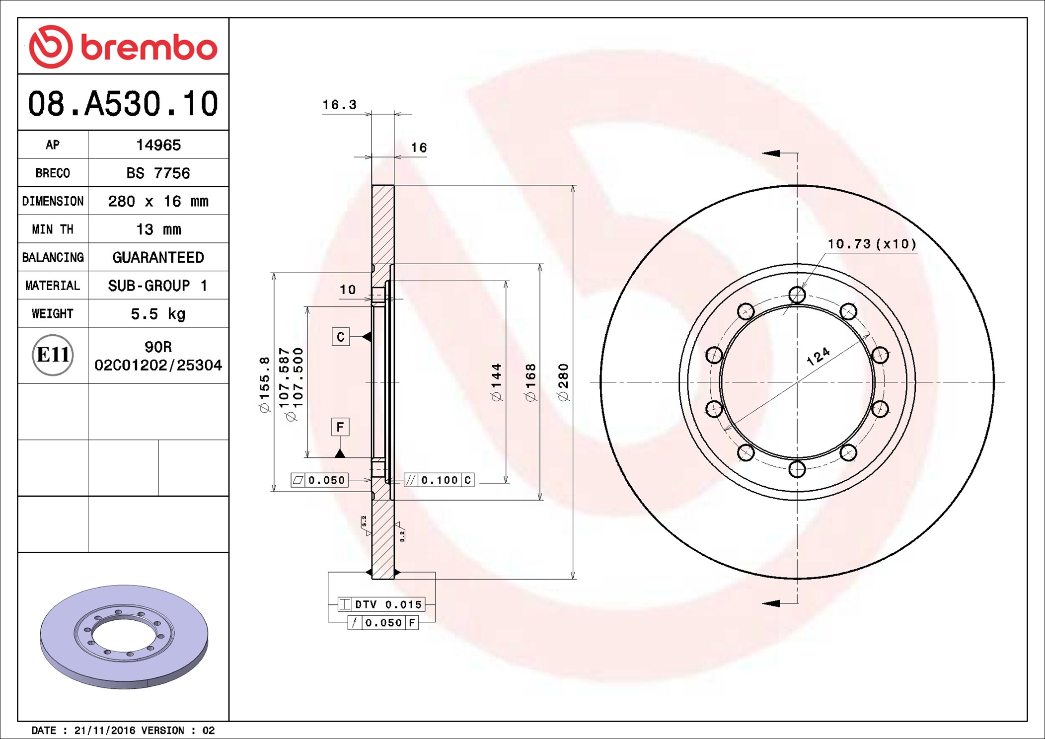 stabdžių diskas - 08.A530.10 BREMBO