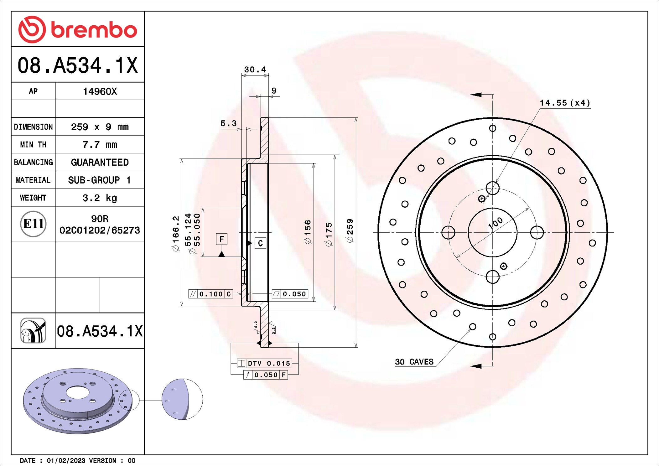 stabdžių diskas - 08.A534.1X BREMBO