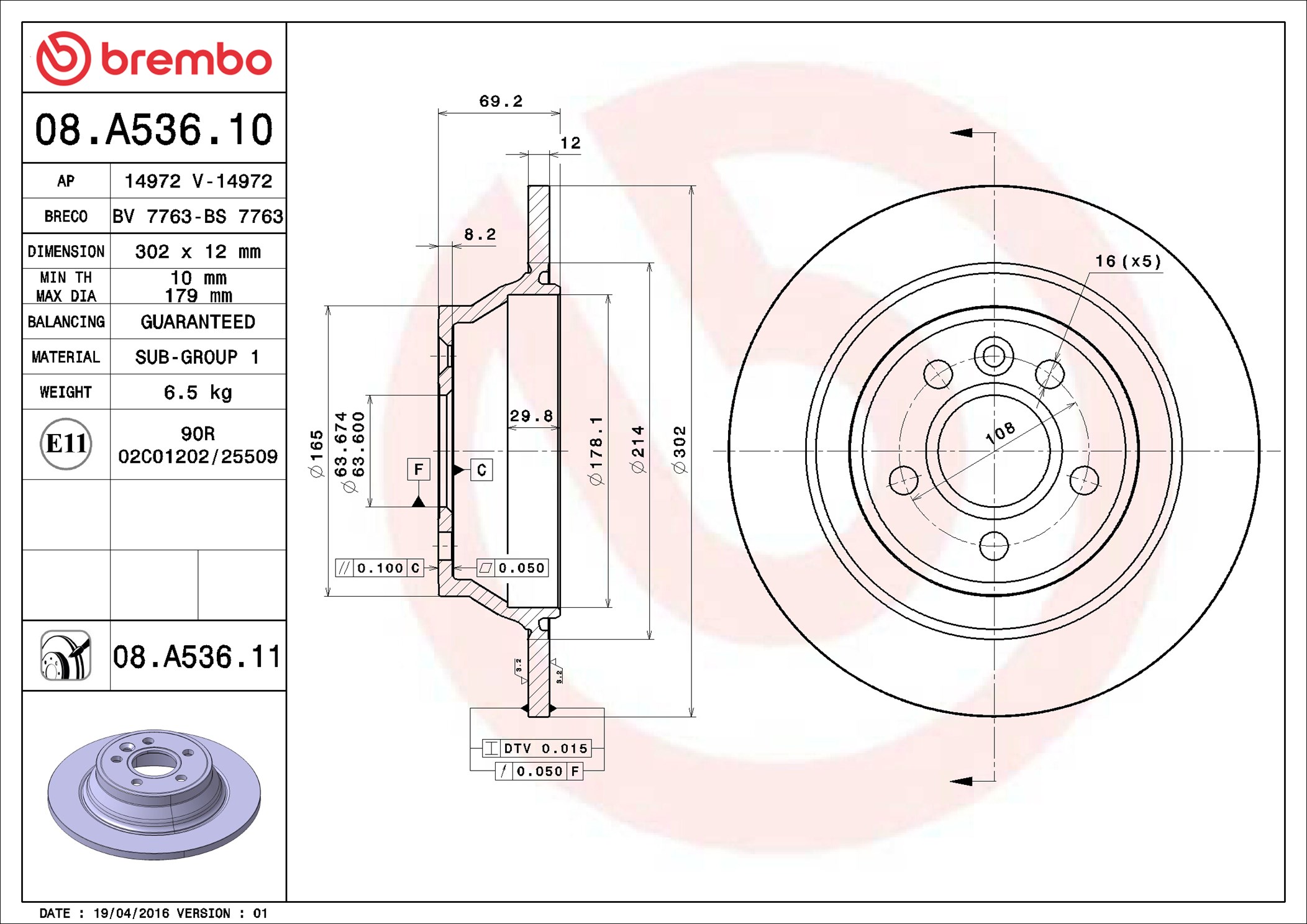 Discofreno - 08.A536.11 BREMBO