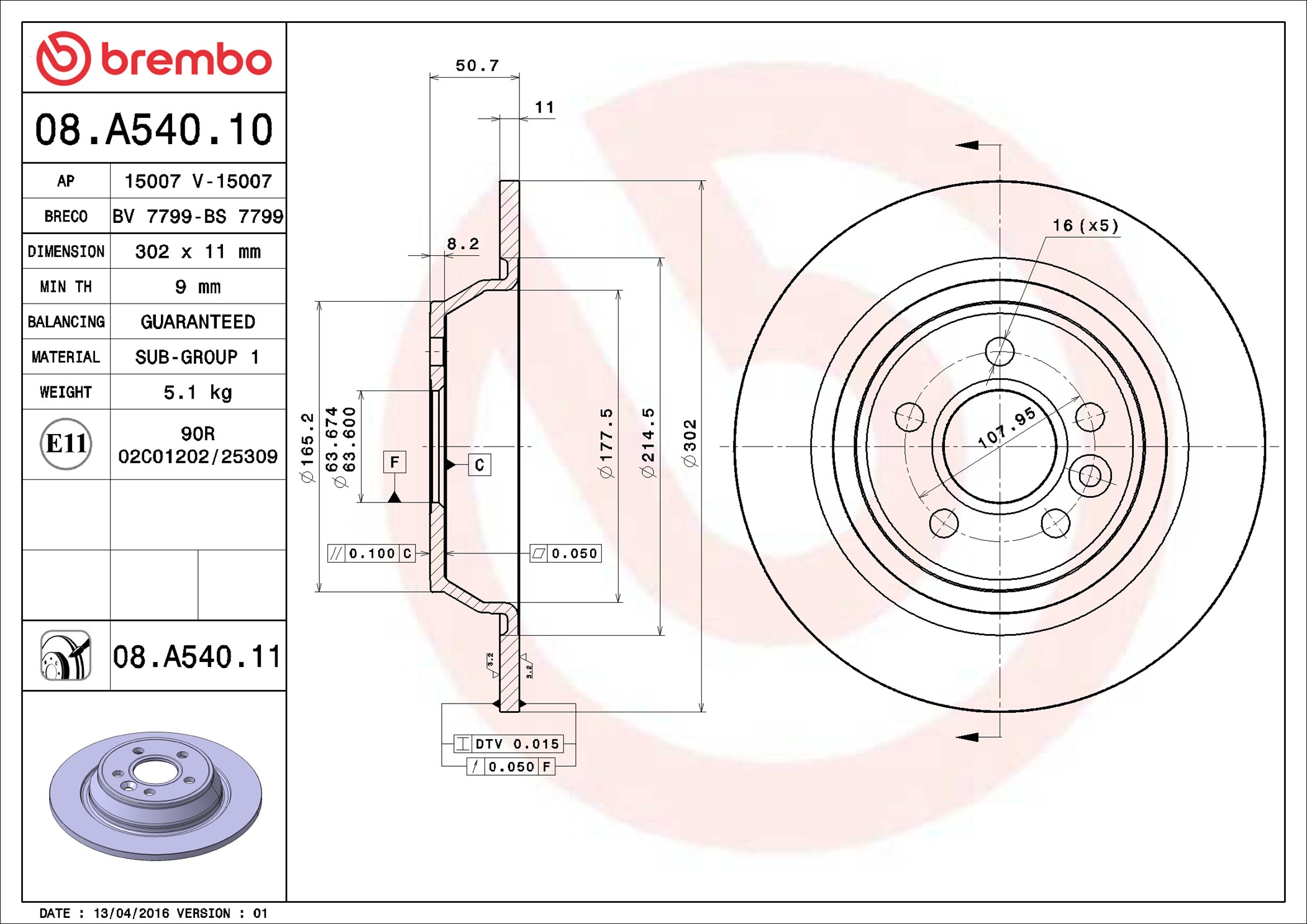Brake Disc - 08.A540.11 BREMBO