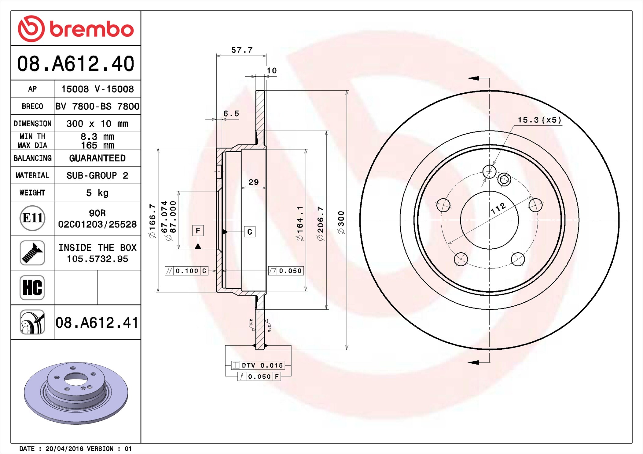 Bremsscheibe - 08.A612.41 BREMBO