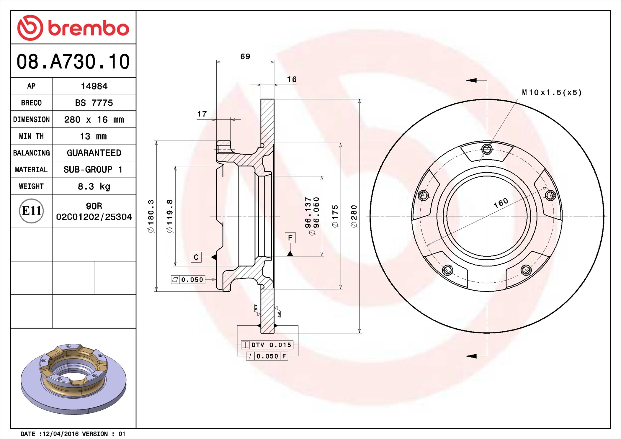 stabdžių diskas - 08.A730.10 BREMBO