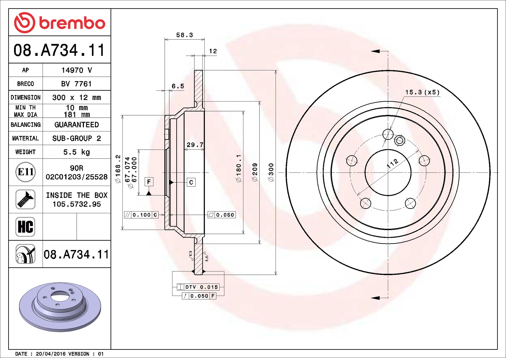 stabdžių diskas - 08.A734.11 BREMBO