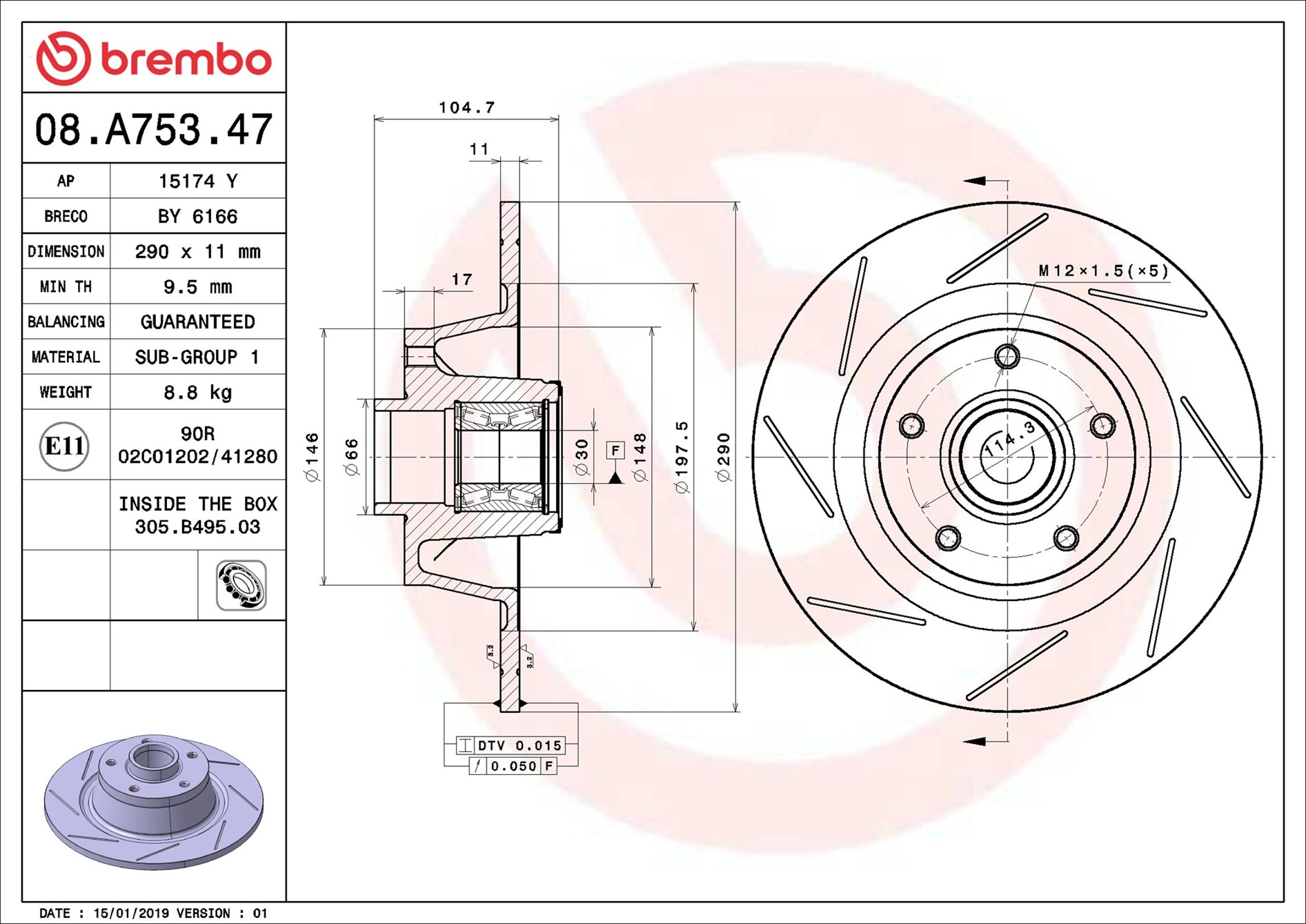 stabdžių diskas - 08.A753.47 BREMBO