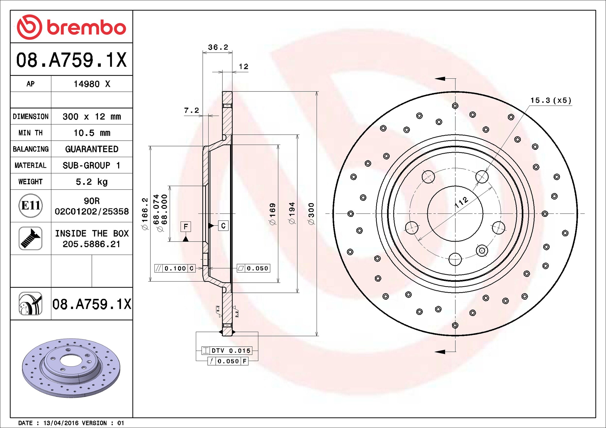 stabdžių diskas - 08.A759.1X BREMBO