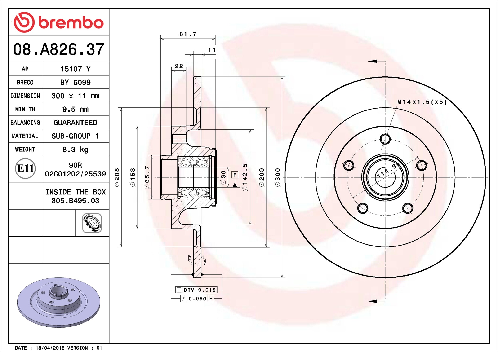 stabdžių diskas - 08.A826.37 BREMBO