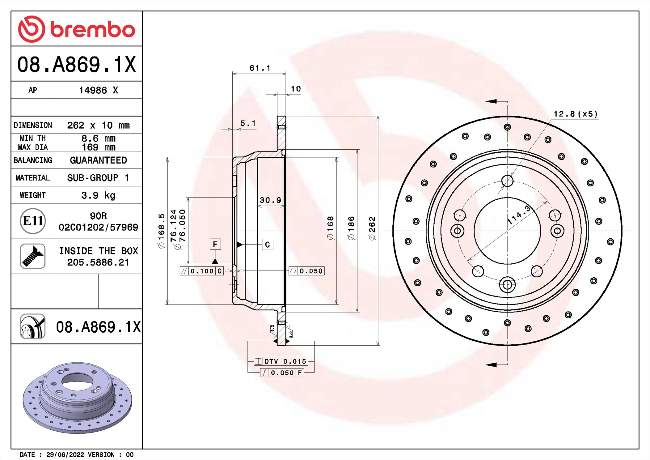 Brake Disc - 08.A869.1X BREMBO