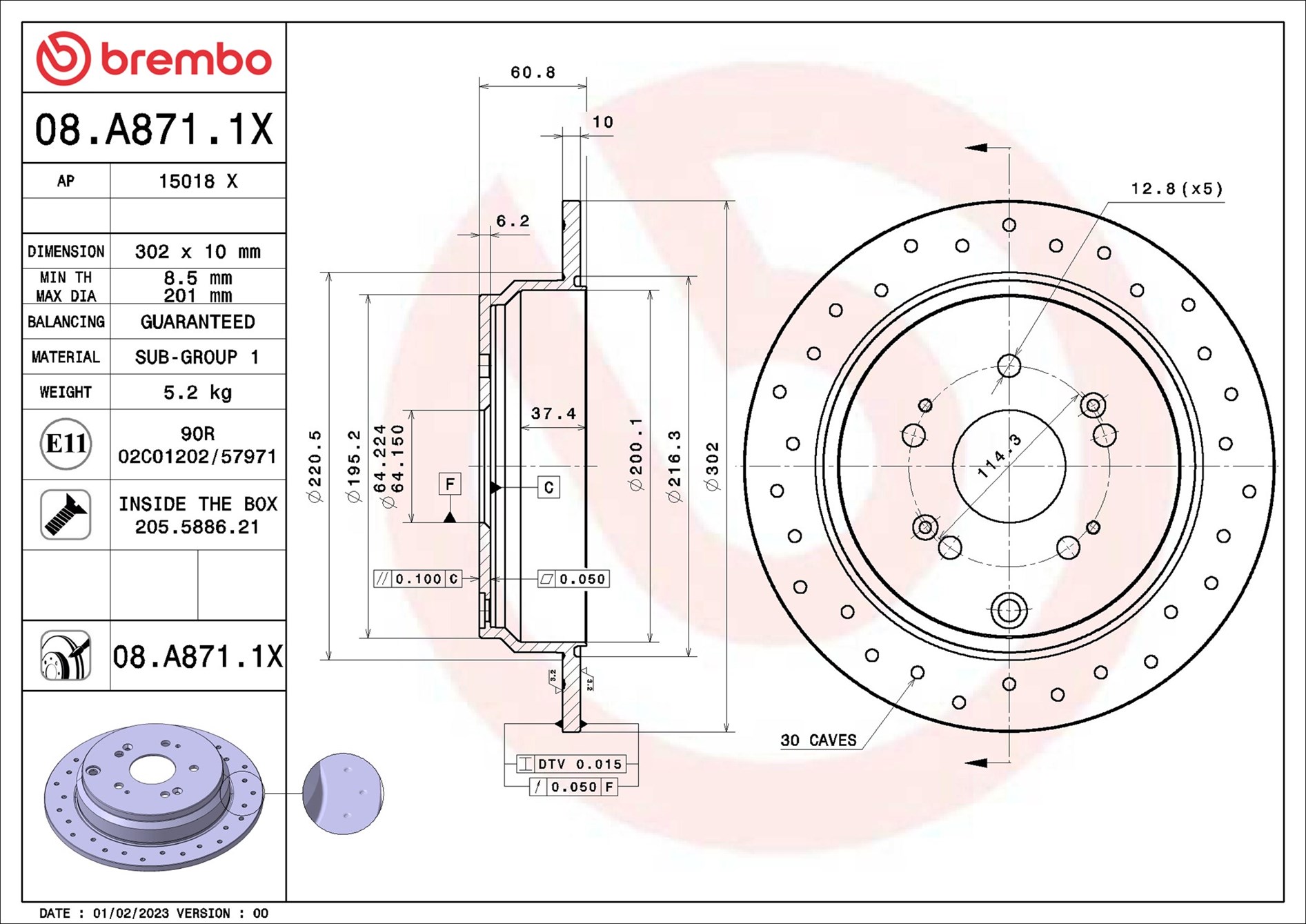 Brake Disc - 08.A871.1X BREMBO