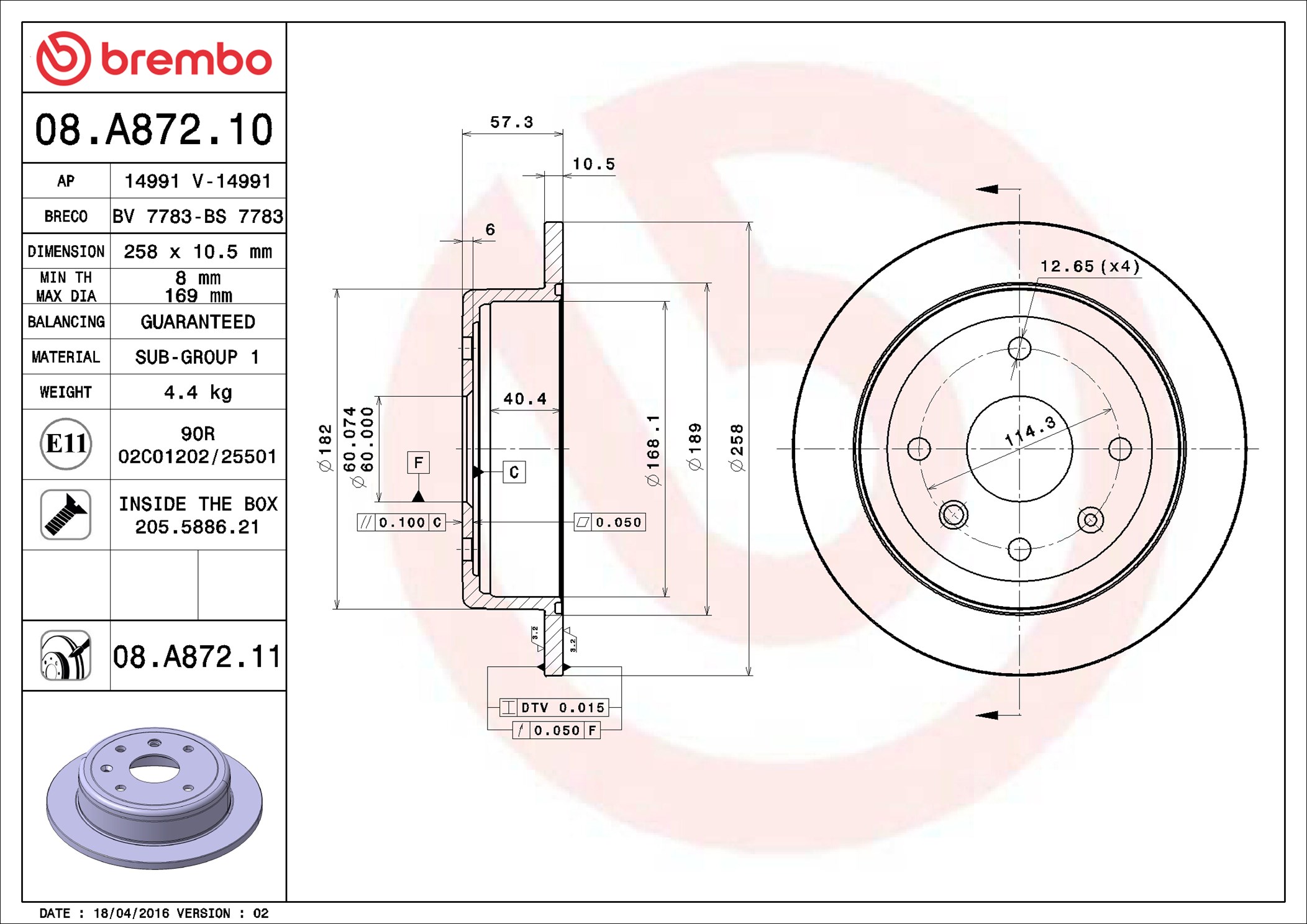 Bremsscheibe - 08.A872.11 BREMBO