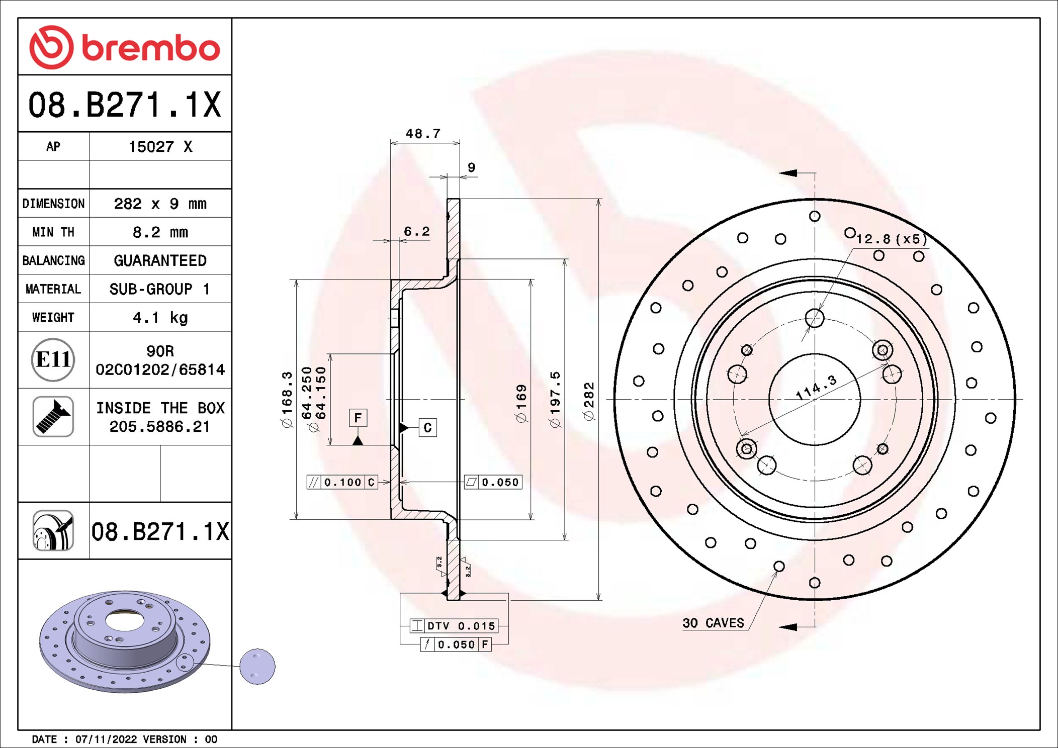 stabdžių diskas - 08.B271.1X BREMBO