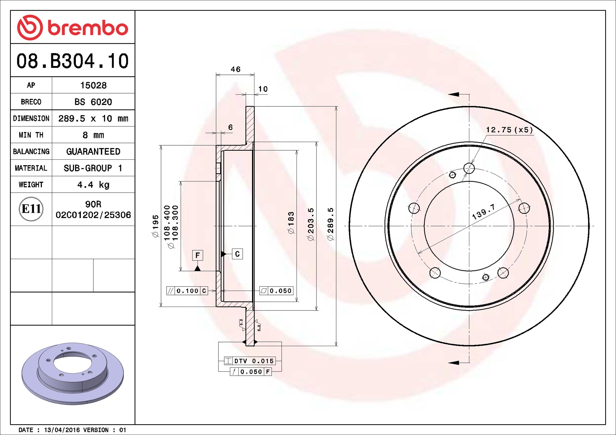Brake Disc - 08.B304.10 BREMBO