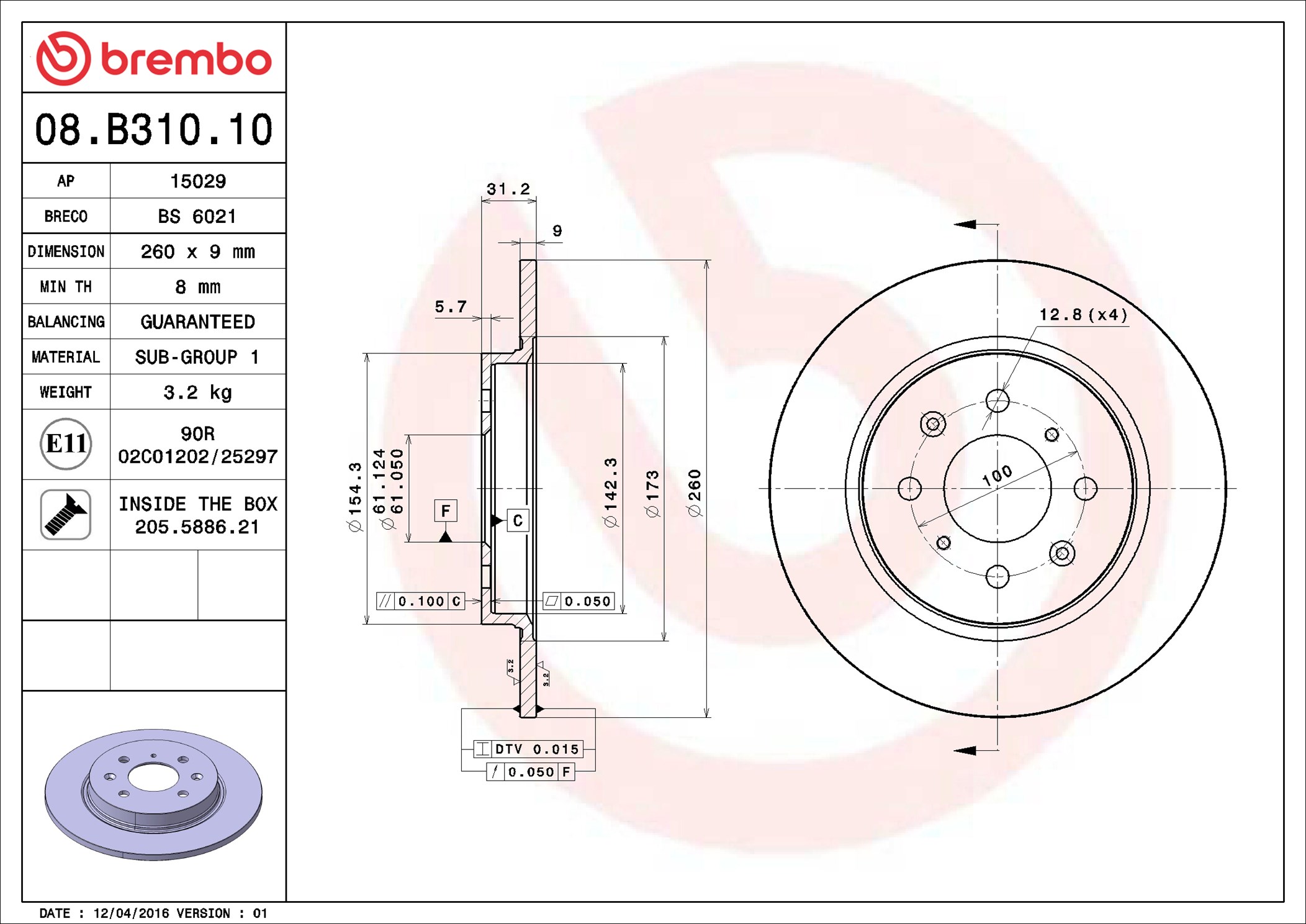 stabdžių diskas - 08.B310.10 BREMBO