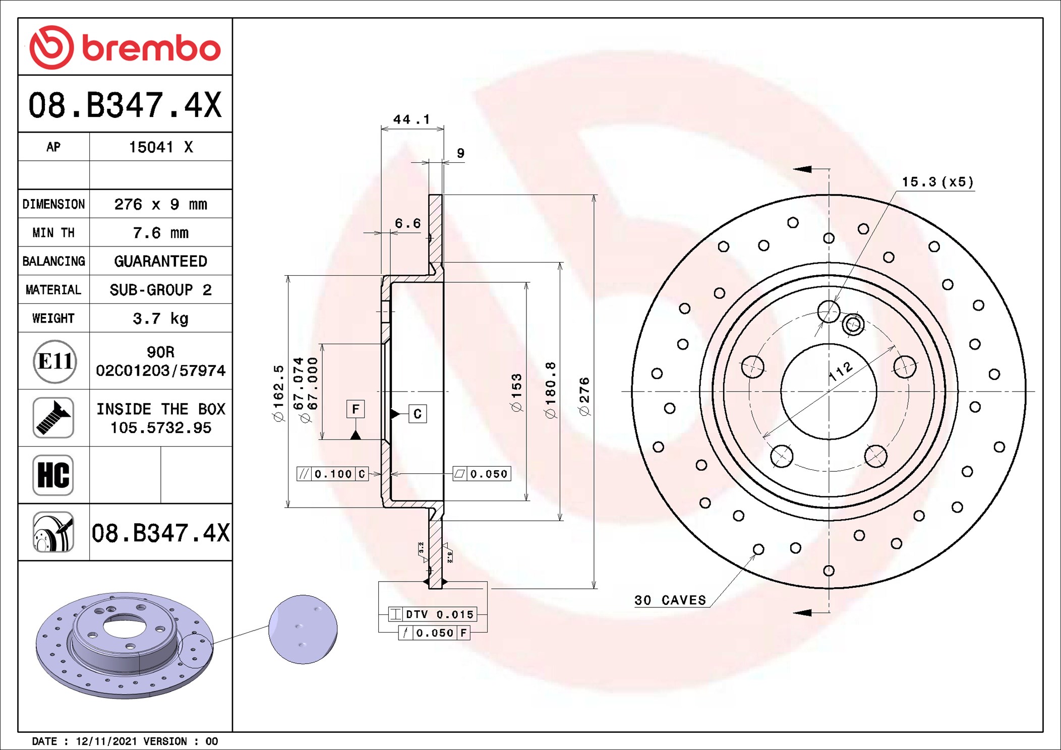 Brake Disc - 08.B347.4X BREMBO