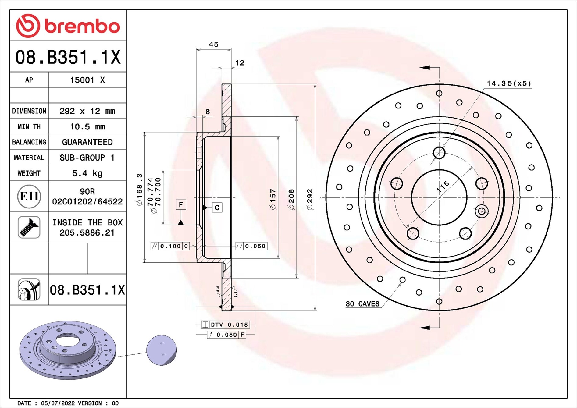 Discofreno - 08.B351.1X BREMBO