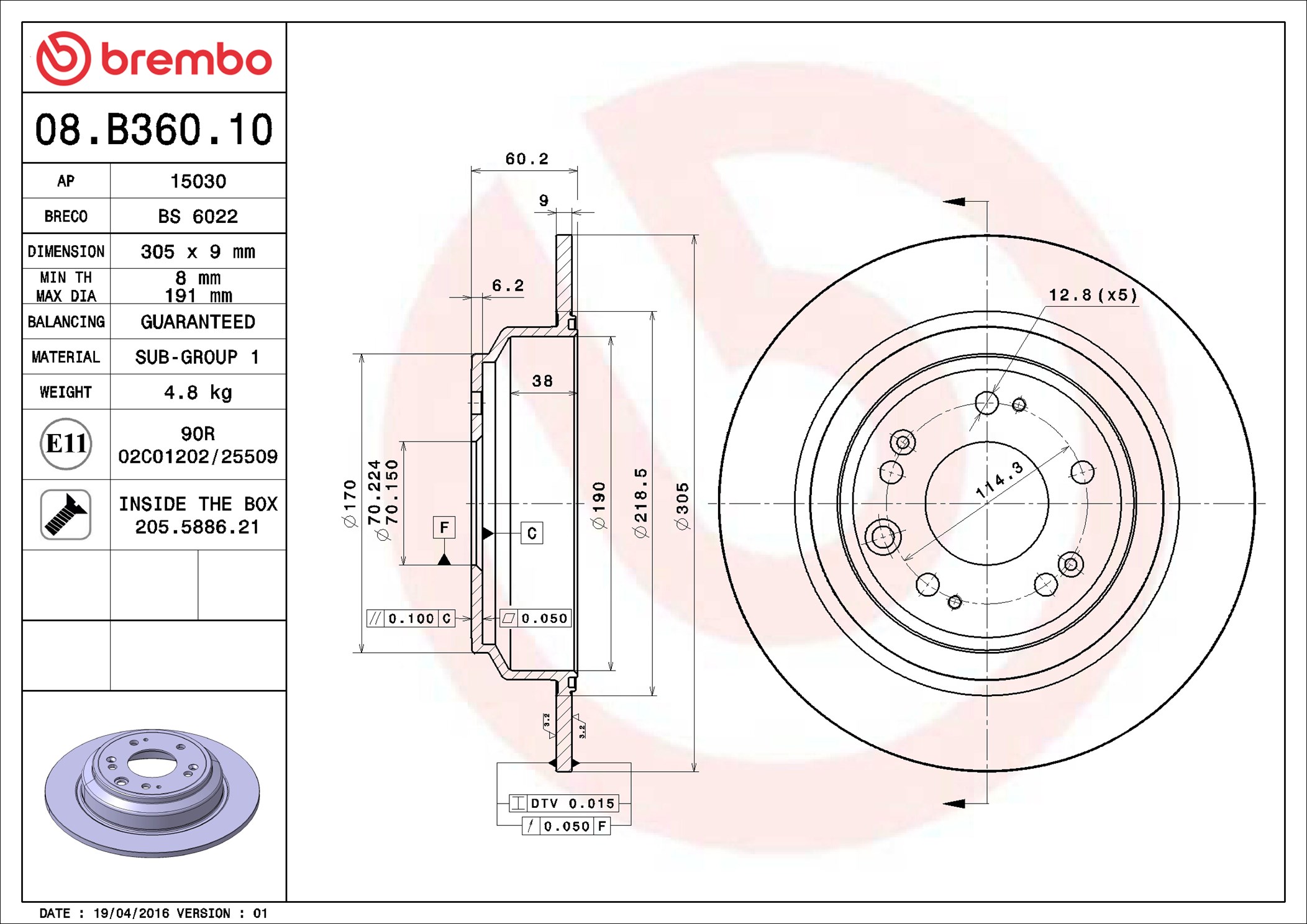 Brake Disc - 08.B360.10 BREMBO