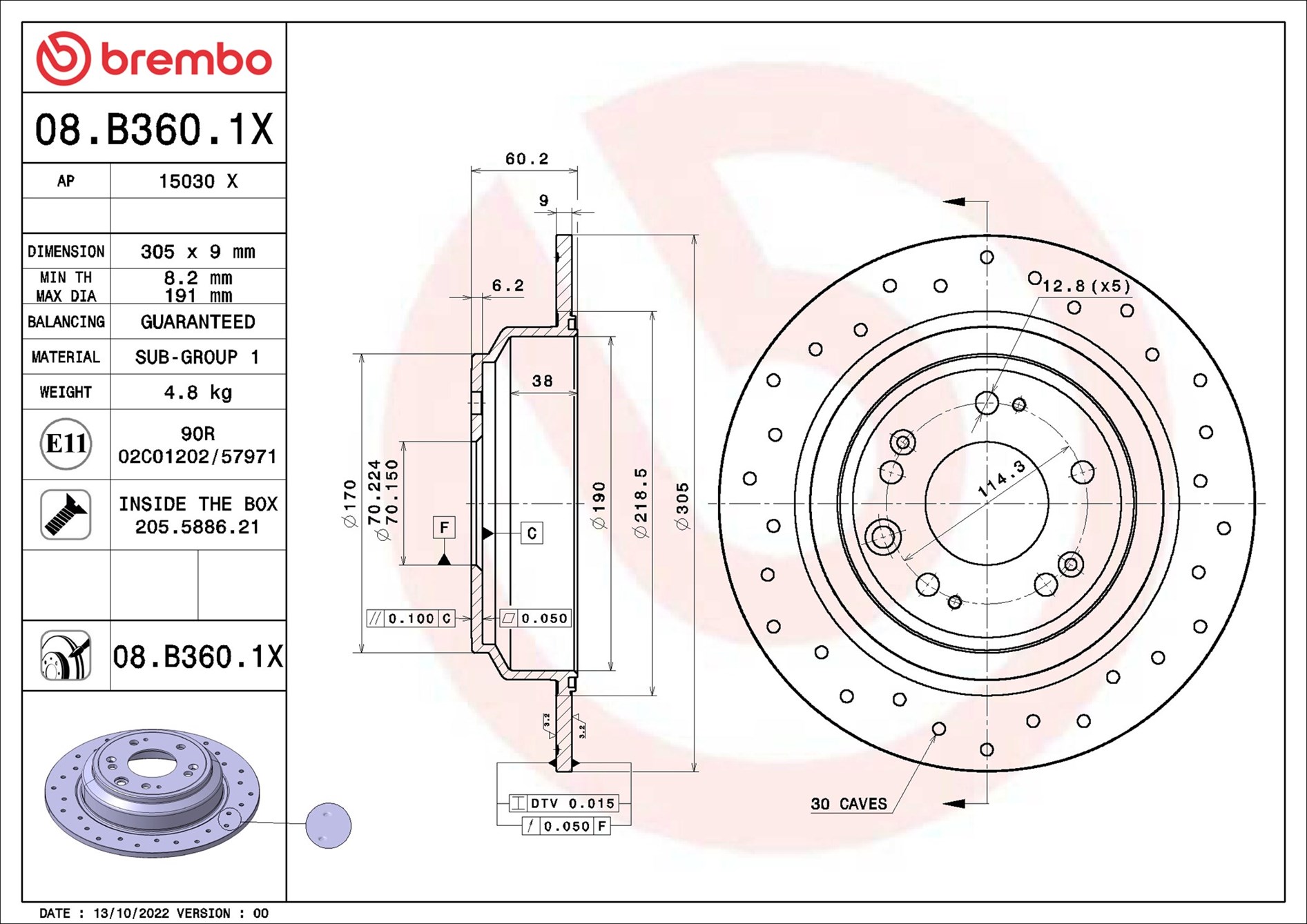 Brake Disc - 08.B360.1X BREMBO