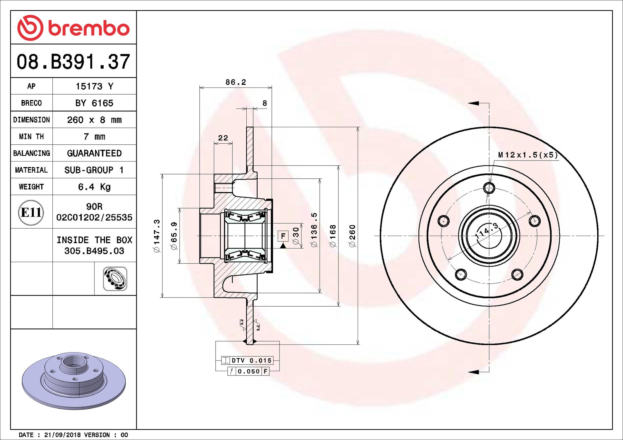 stabdžių diskas - 08.B391.37 BREMBO