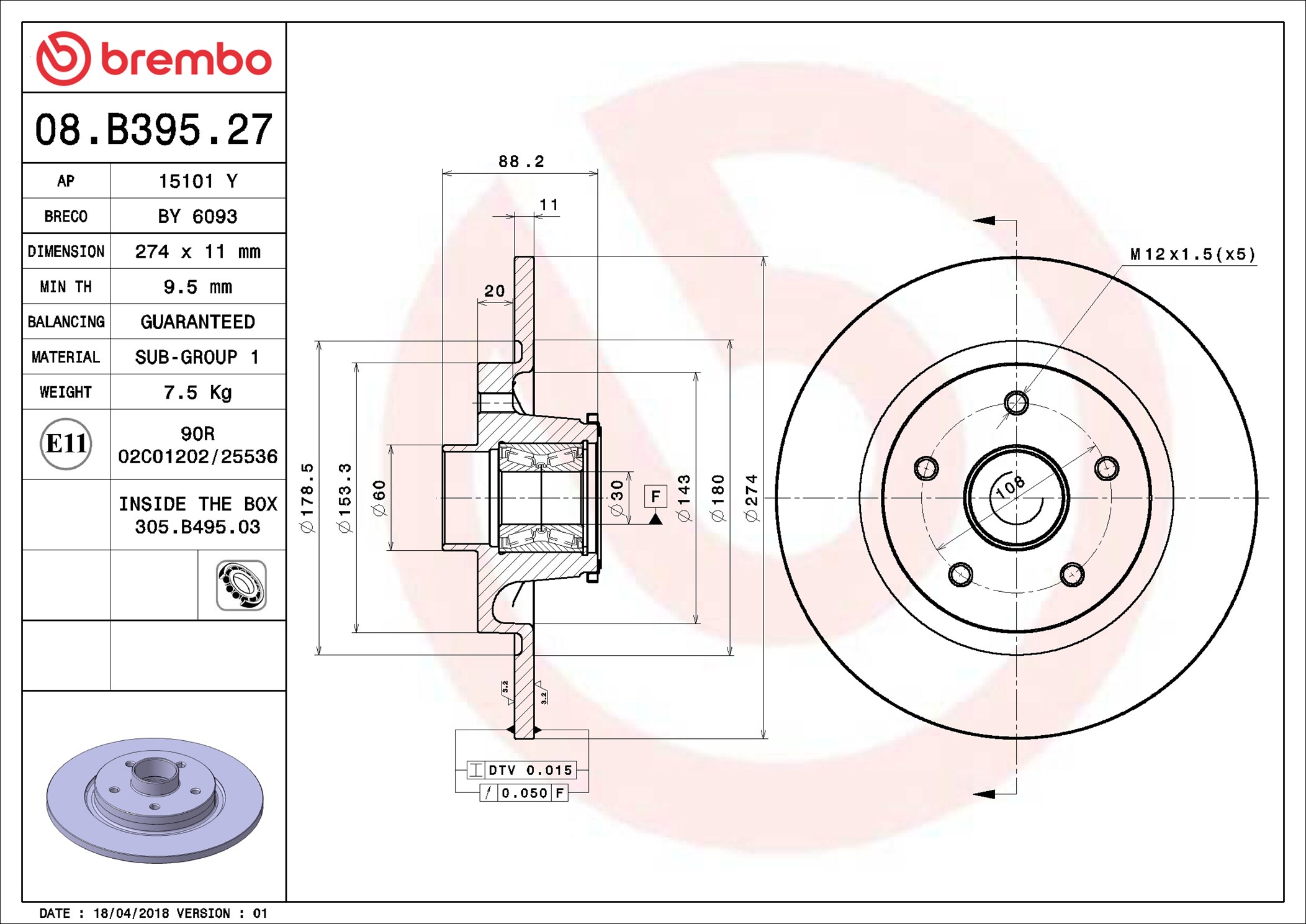stabdžių diskas - 08.B395.27 BREMBO