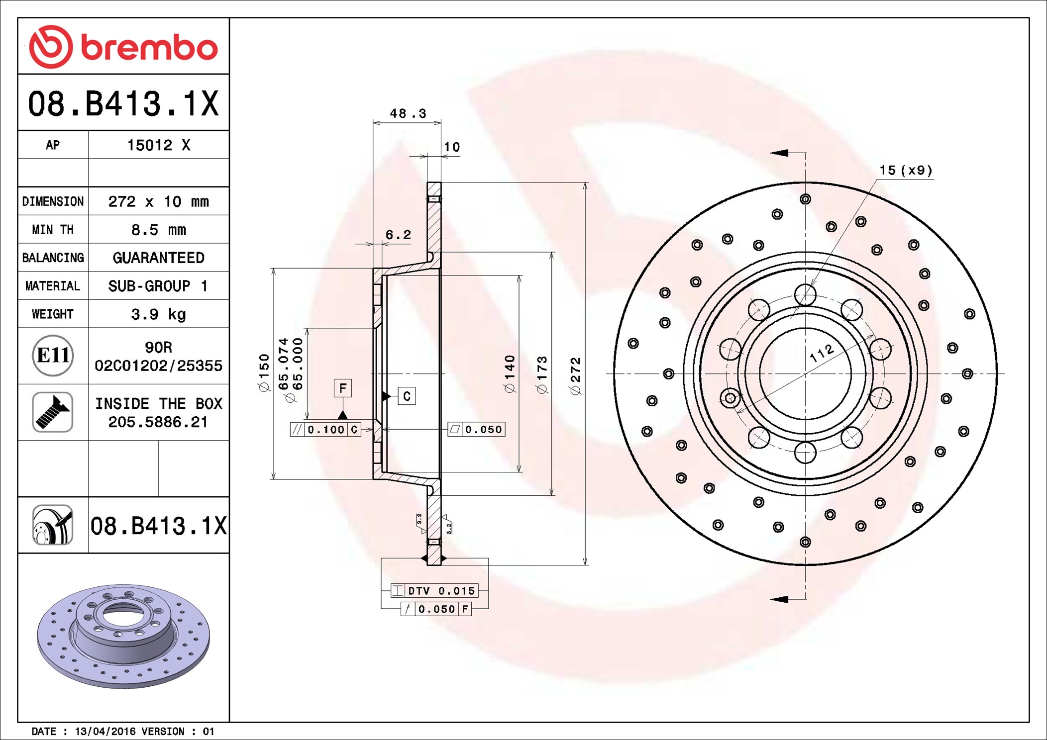 Brake Disc - 08.B413.1X BREMBO